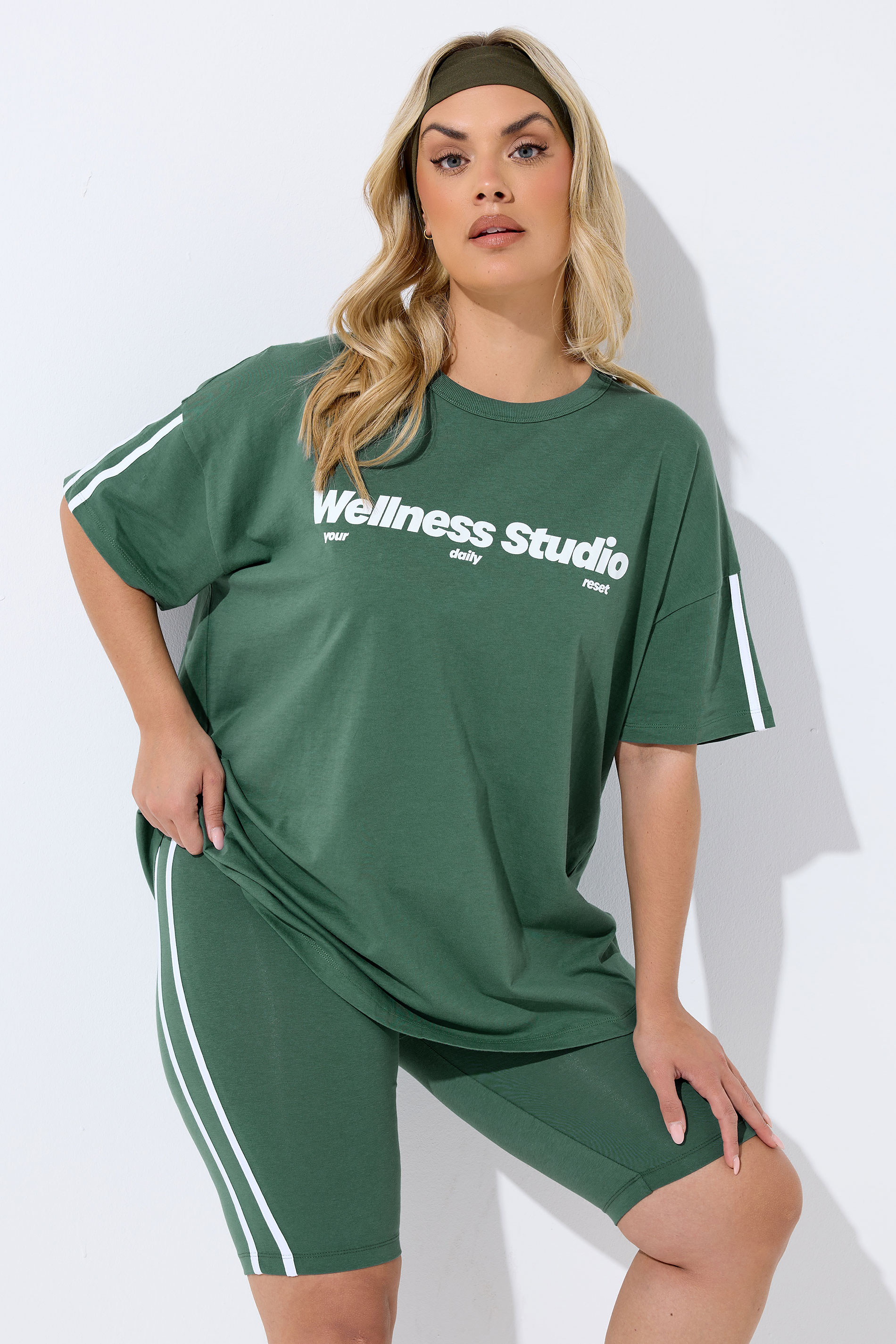 YOURS ACTIVE Plus Size Green Side Contrast Stripe Shorts | Yours Clothing 3