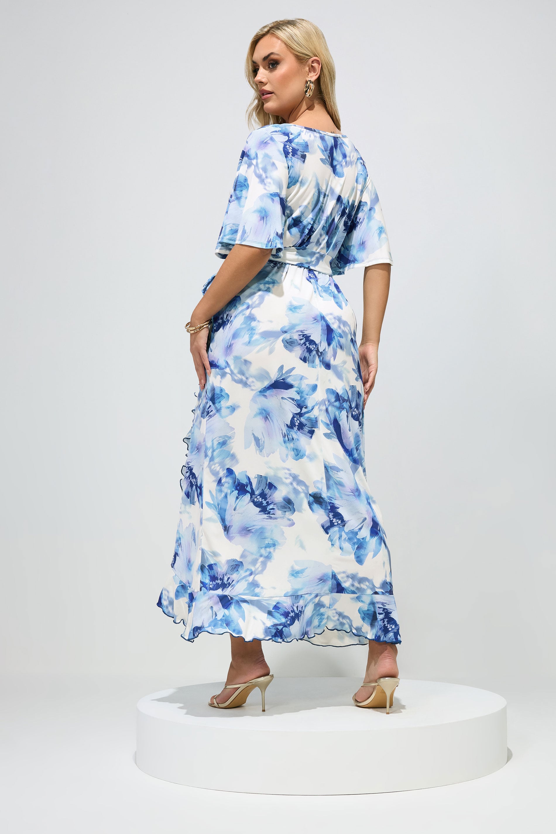 YOURS LONDON Plus Size White & Blue Floral Wrap Dress | Yours Clothing 2
