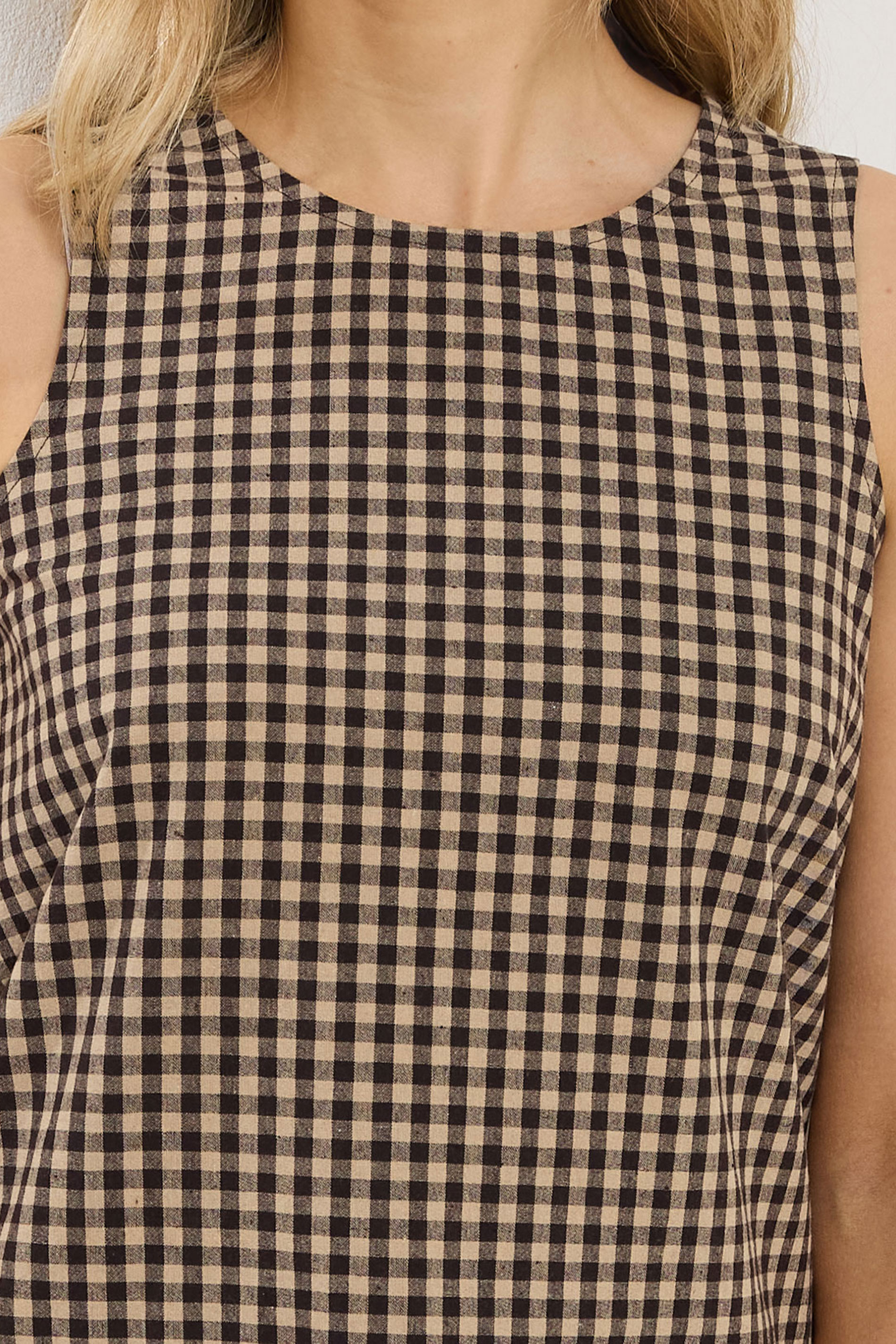 LTS Tall Women's Set Brown Gingham Print Vest Top & Trousers | Long Tall Sally 4