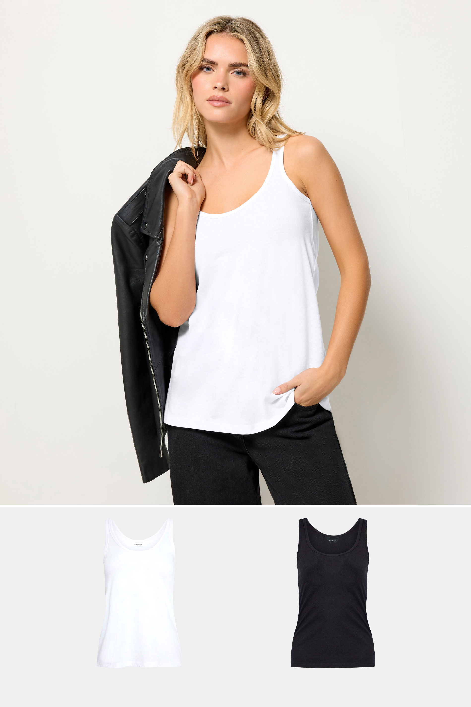 PixieGirl Petite Women's 2 PACK Black & White Dipped Hem Vest Tops | PixieGirl 3