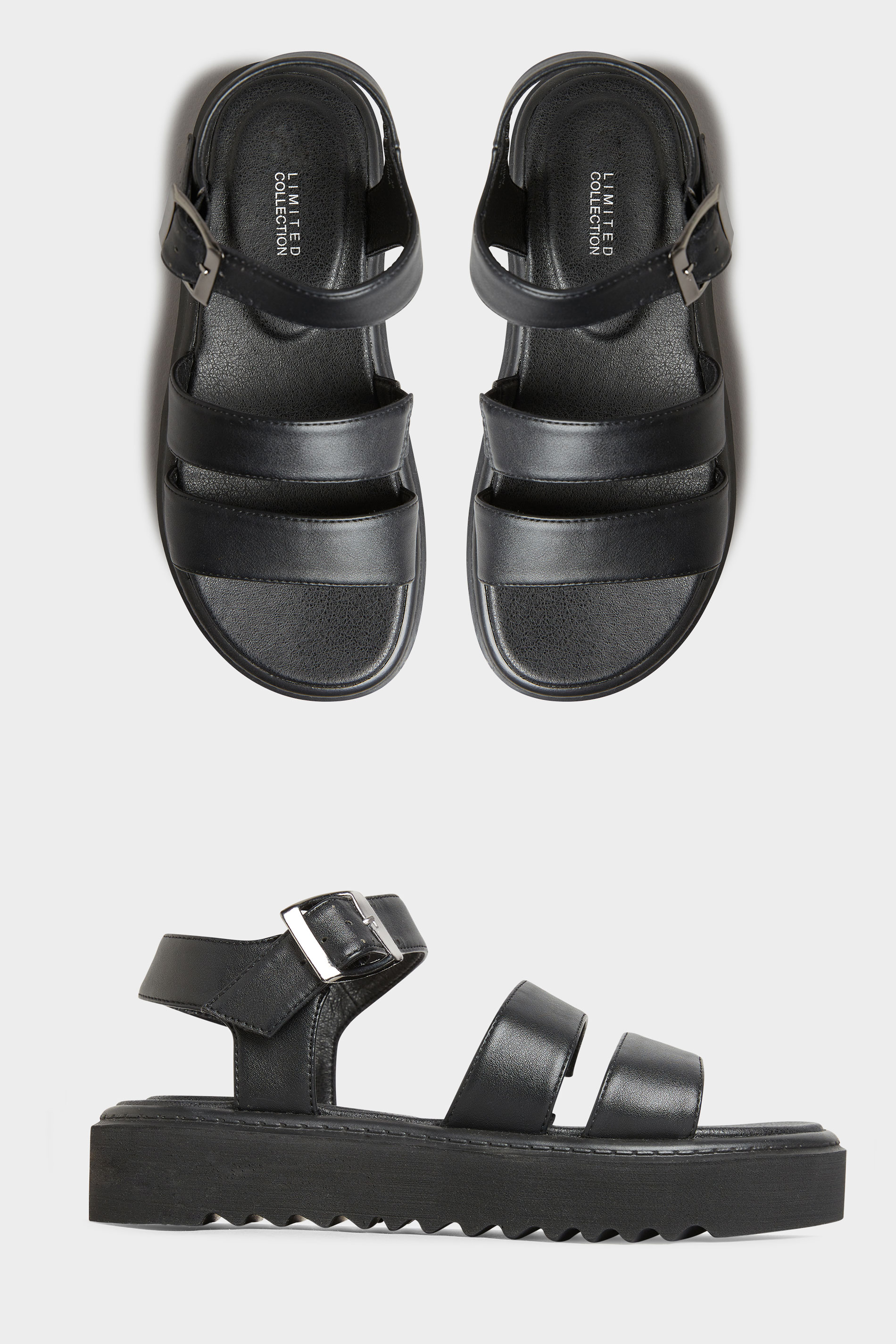 LIMITED COLLECTION Black Chunky Strap Sandals In Extra Wide Fit | Long ...