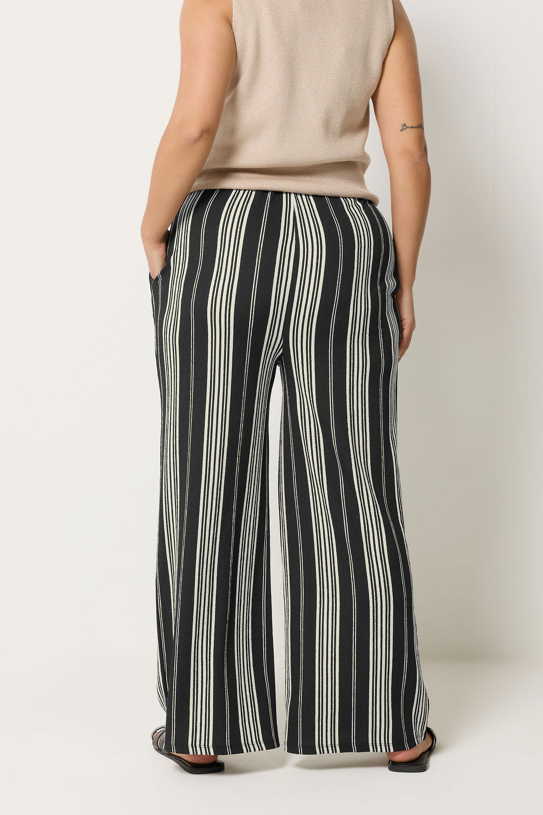 YOURSET 2 PACK Plus Size Black Stripe Wide Leg Trousers | Yours Clothing 6