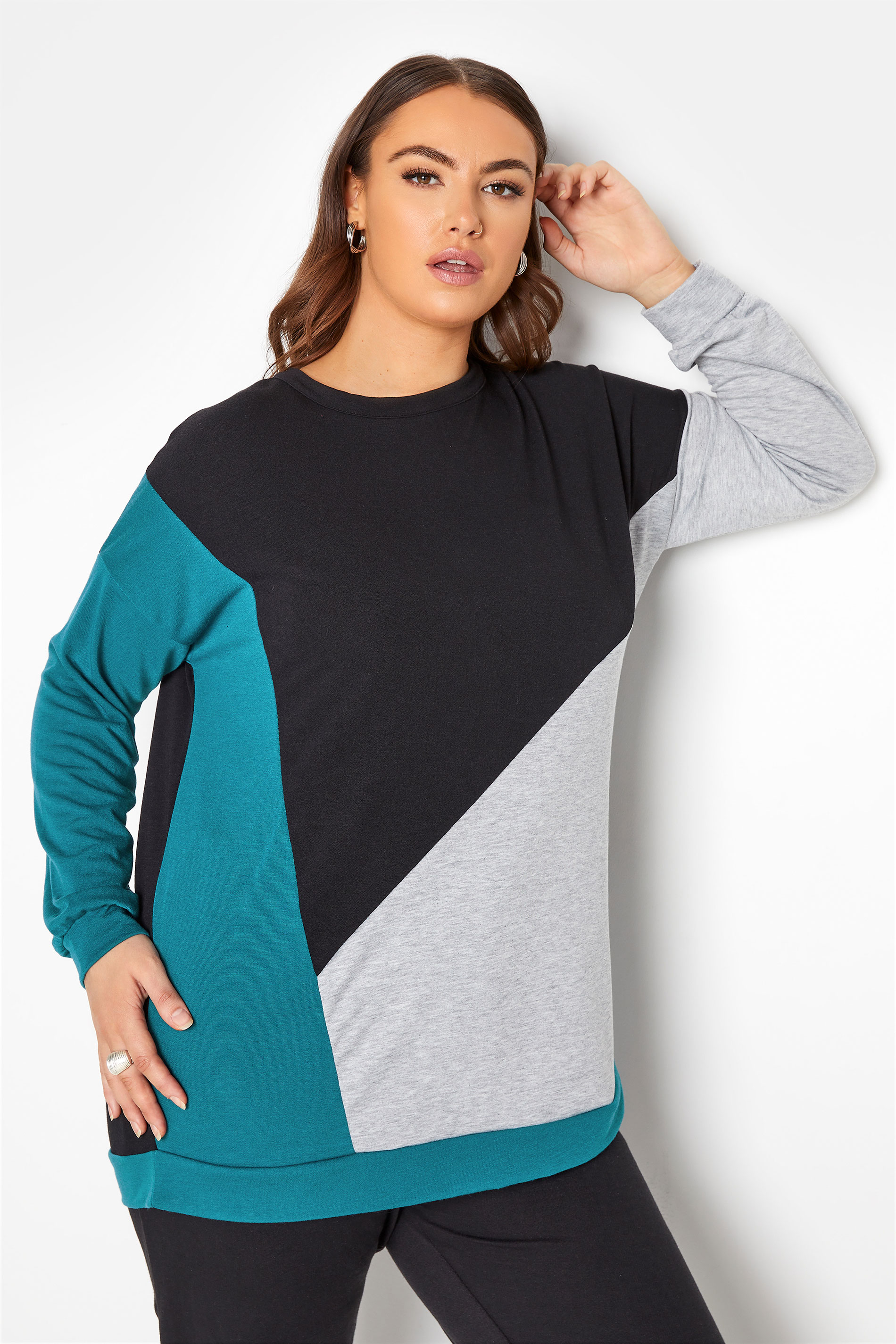 LIMITED COLLECTION Teal & Black Colour Block Sweatshirt_A.jpg