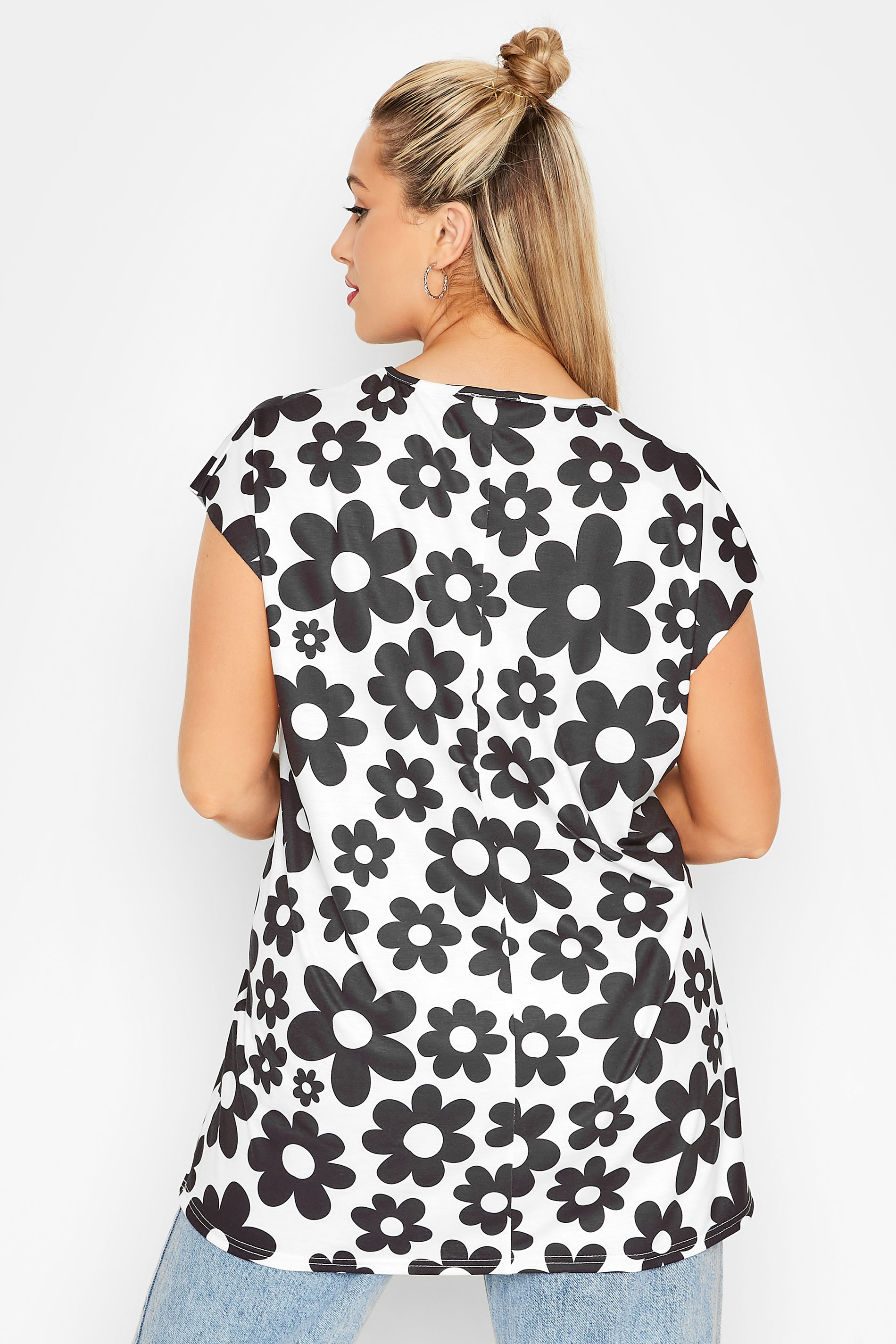 Grande taille  Tops Grande taille  Tops Jersey | LIMITED COLLECTION - T-Shirt Rétro Blanc Floral Noir - JV94163