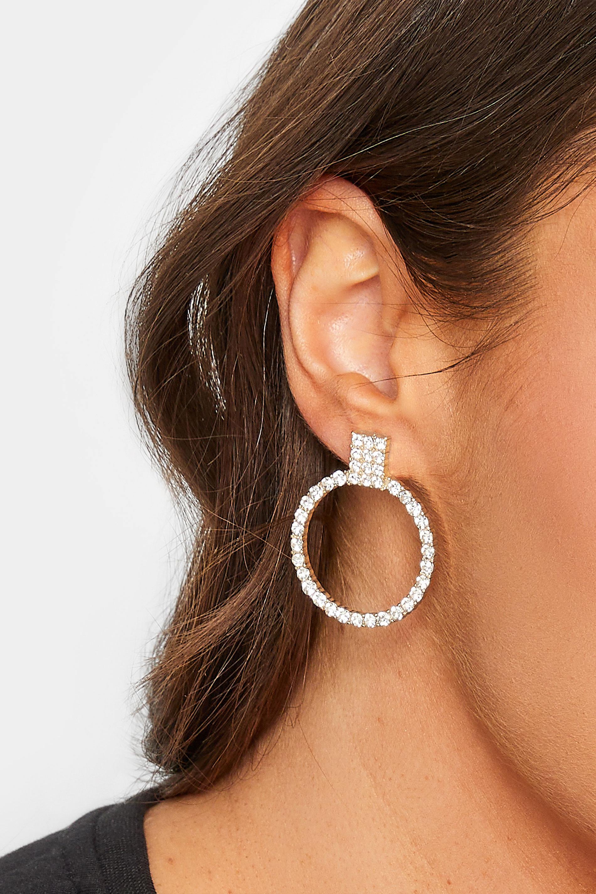 Gold Tone Diamante Circle Earrings | Yours Clothing 1