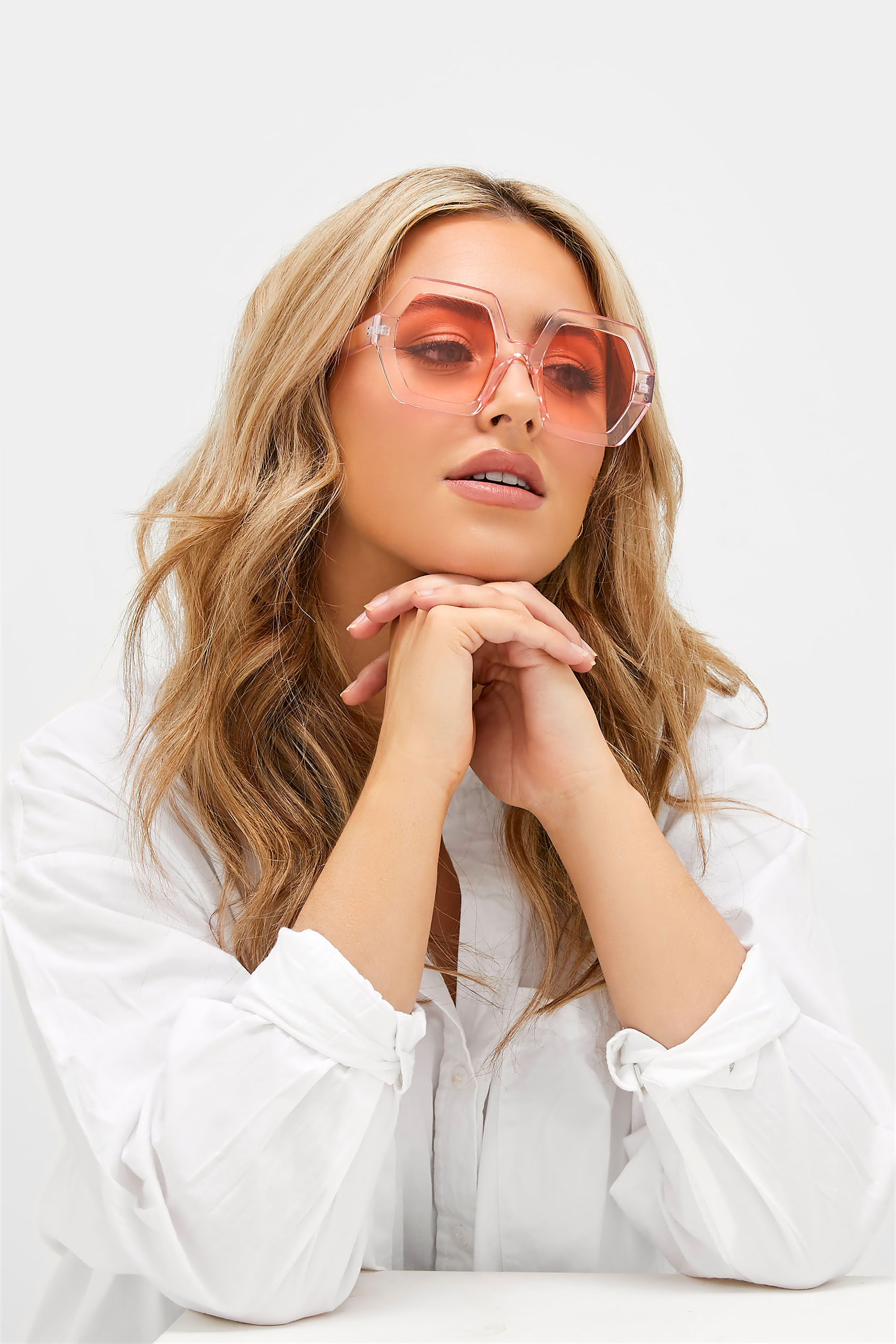 Pink Oversized Geometric Sunglasses | Yours Clothing 1