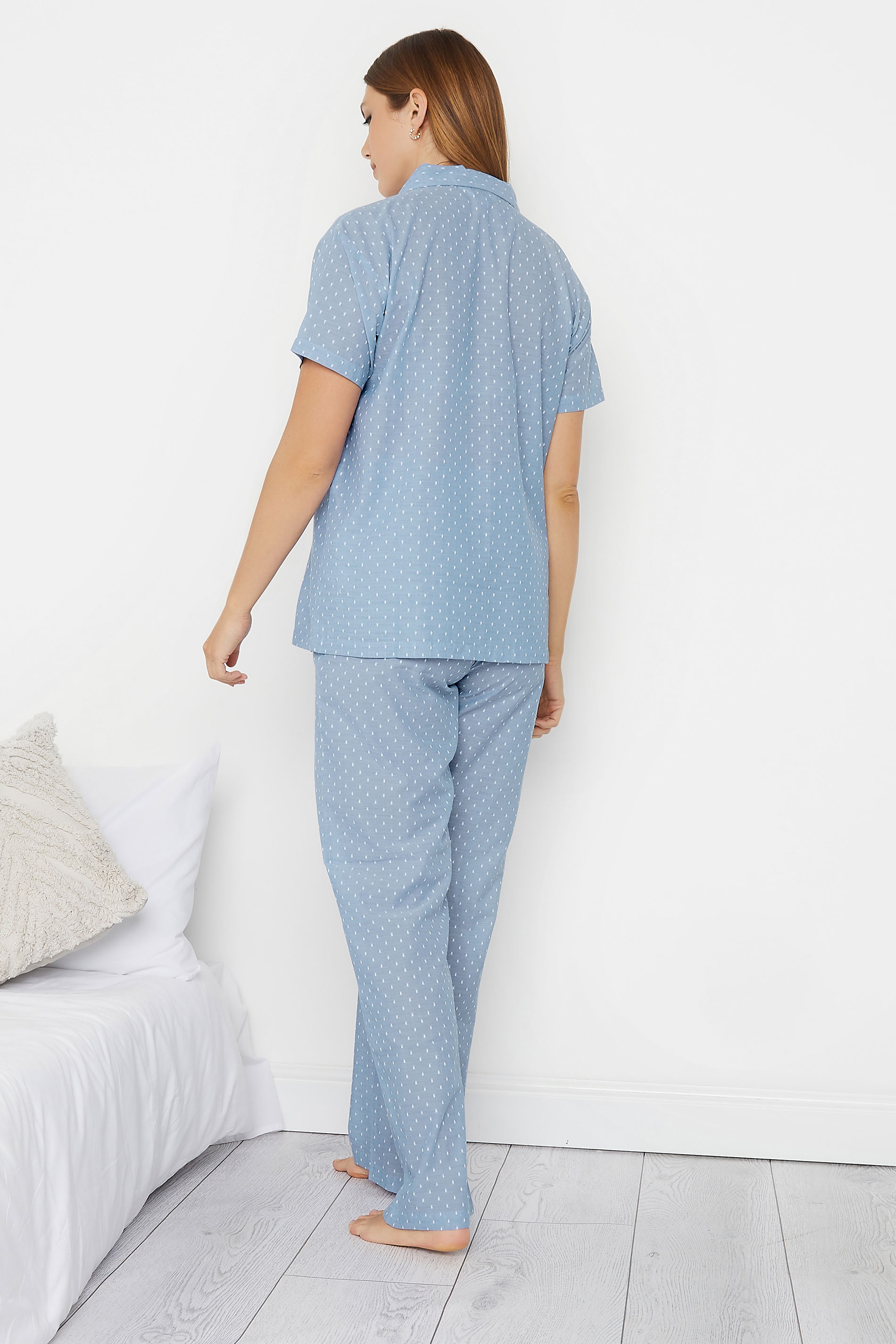 LTS Tall Women's Blue Dobby Spot Woven Pyjama Set | Long Tall Sally 3
