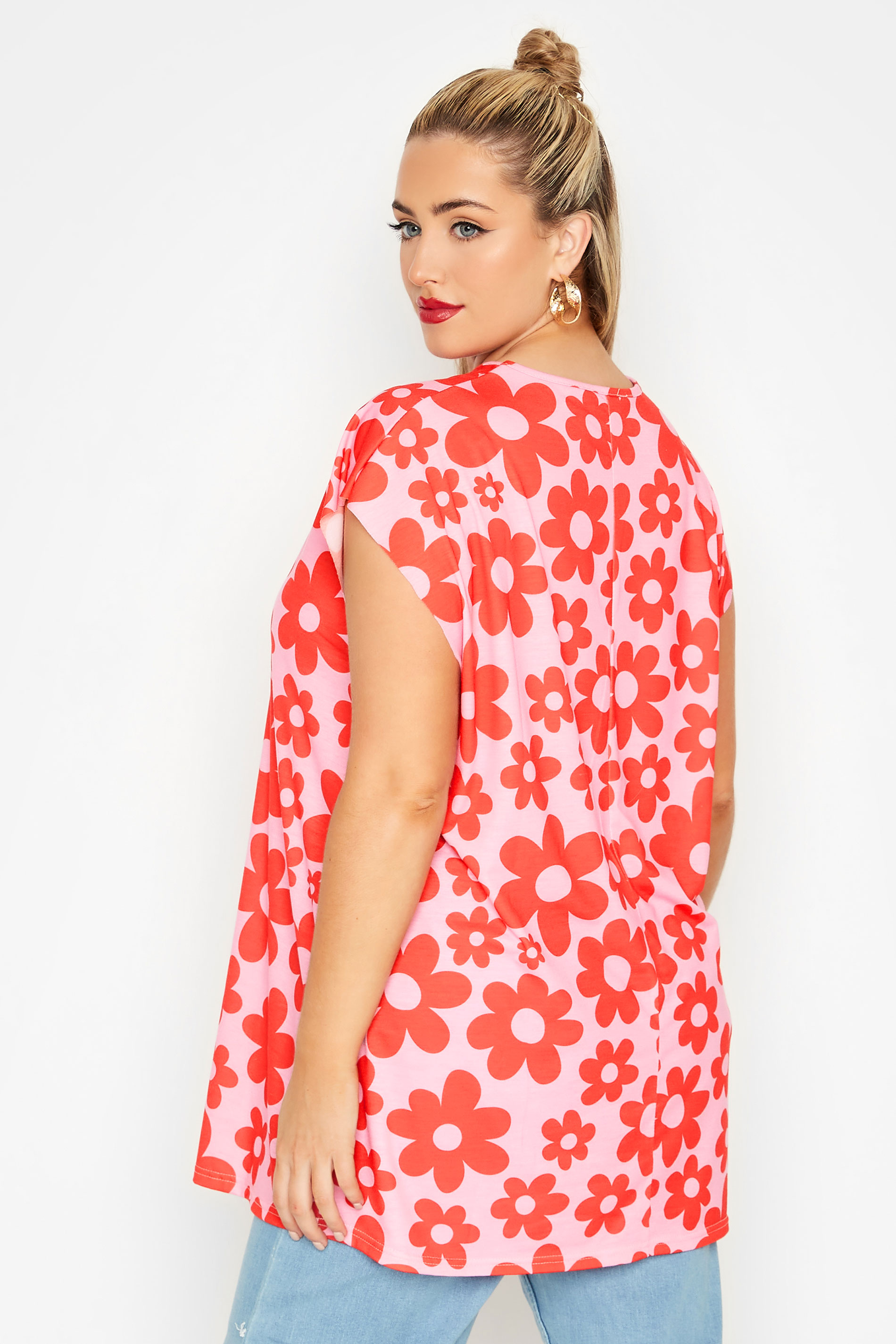 Grande taille  Tops Grande taille  Tops Jersey | LIMITED COLLECTION - T-Shirt Rétro Rose Floral Rouge - YW85547