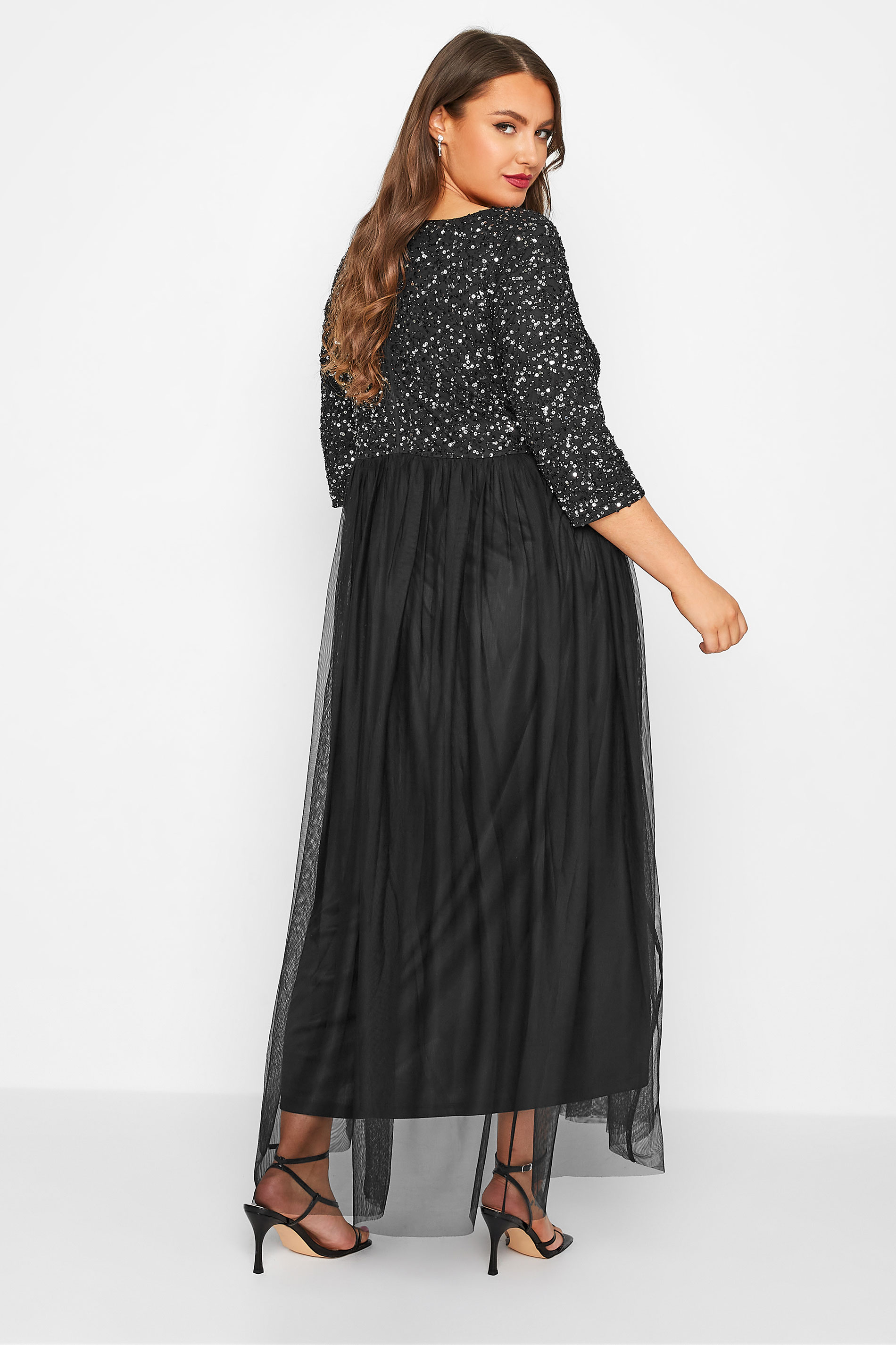 LUXE Plus Size Black Sequin Hand Embellished Maxi Dress | Yours Clothing 3