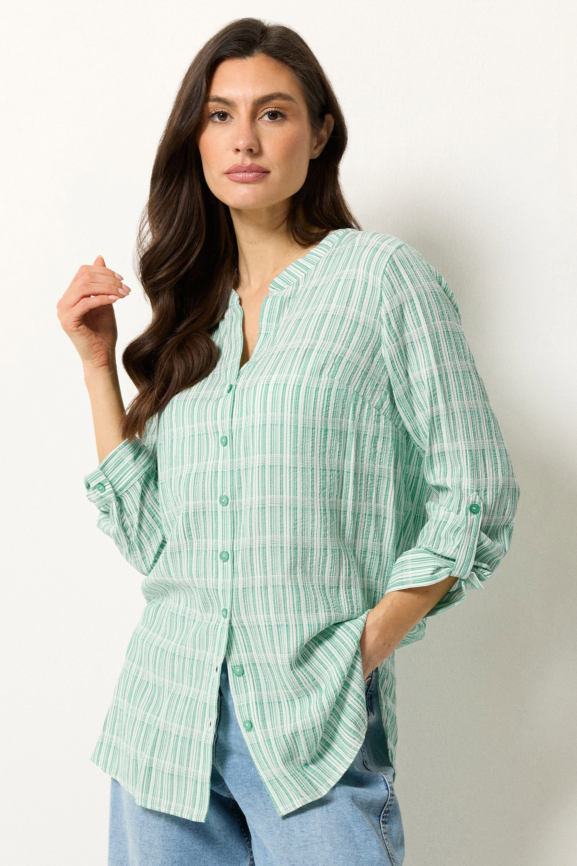 M&Co Green Stripe Notch Neck Blouse | M&Co 3