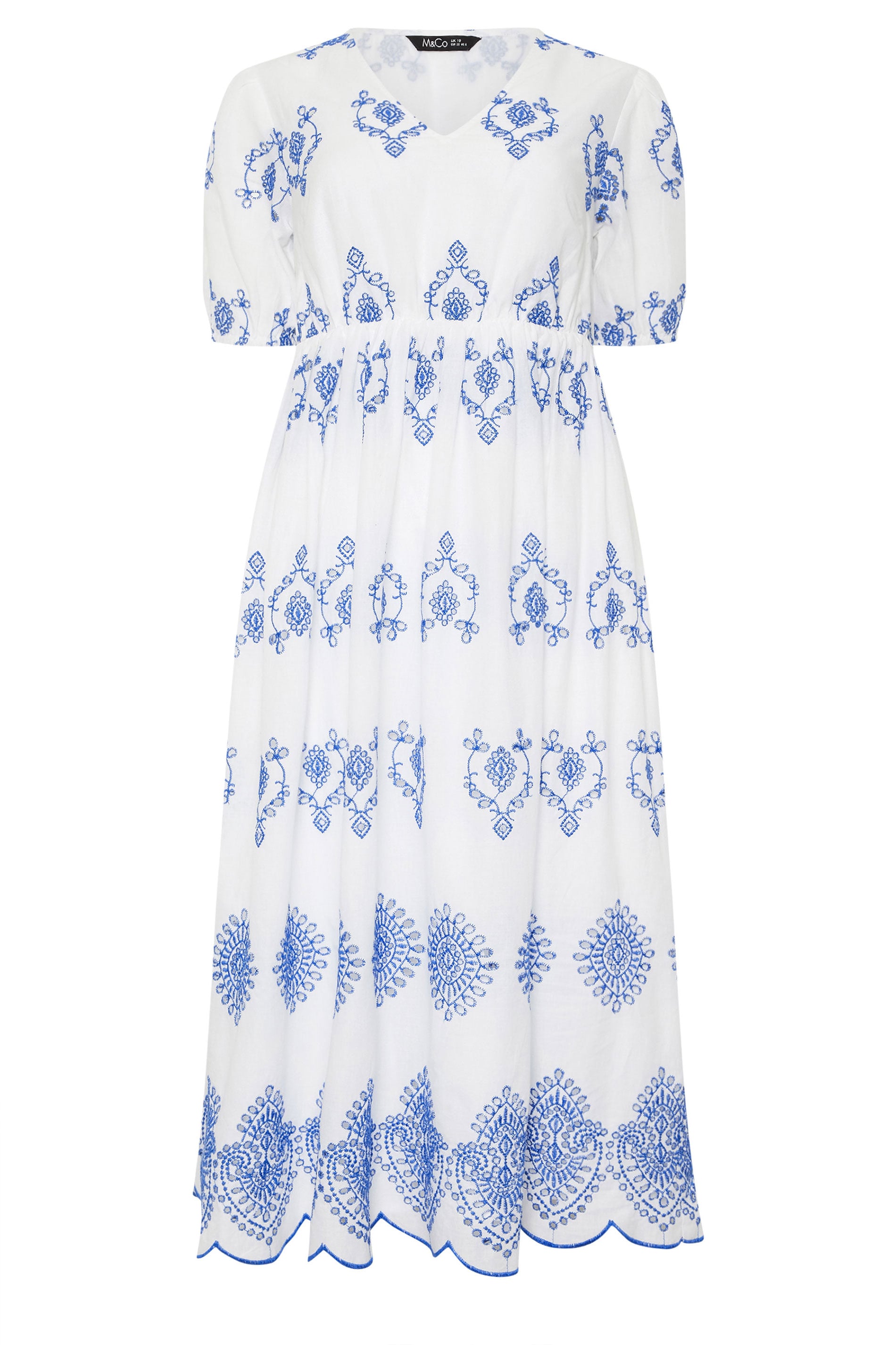 M&Co White & Blue Broderie Cotton Midi Dress | M&Co 6