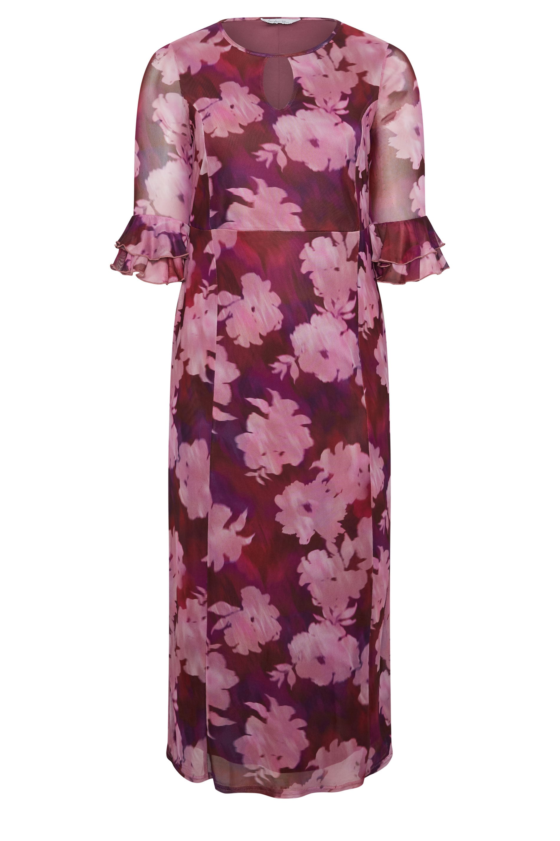 YOURS LONDON Plus Size Pink & Red Blurred Floral Keyhole Dress | Yours Clothing 5