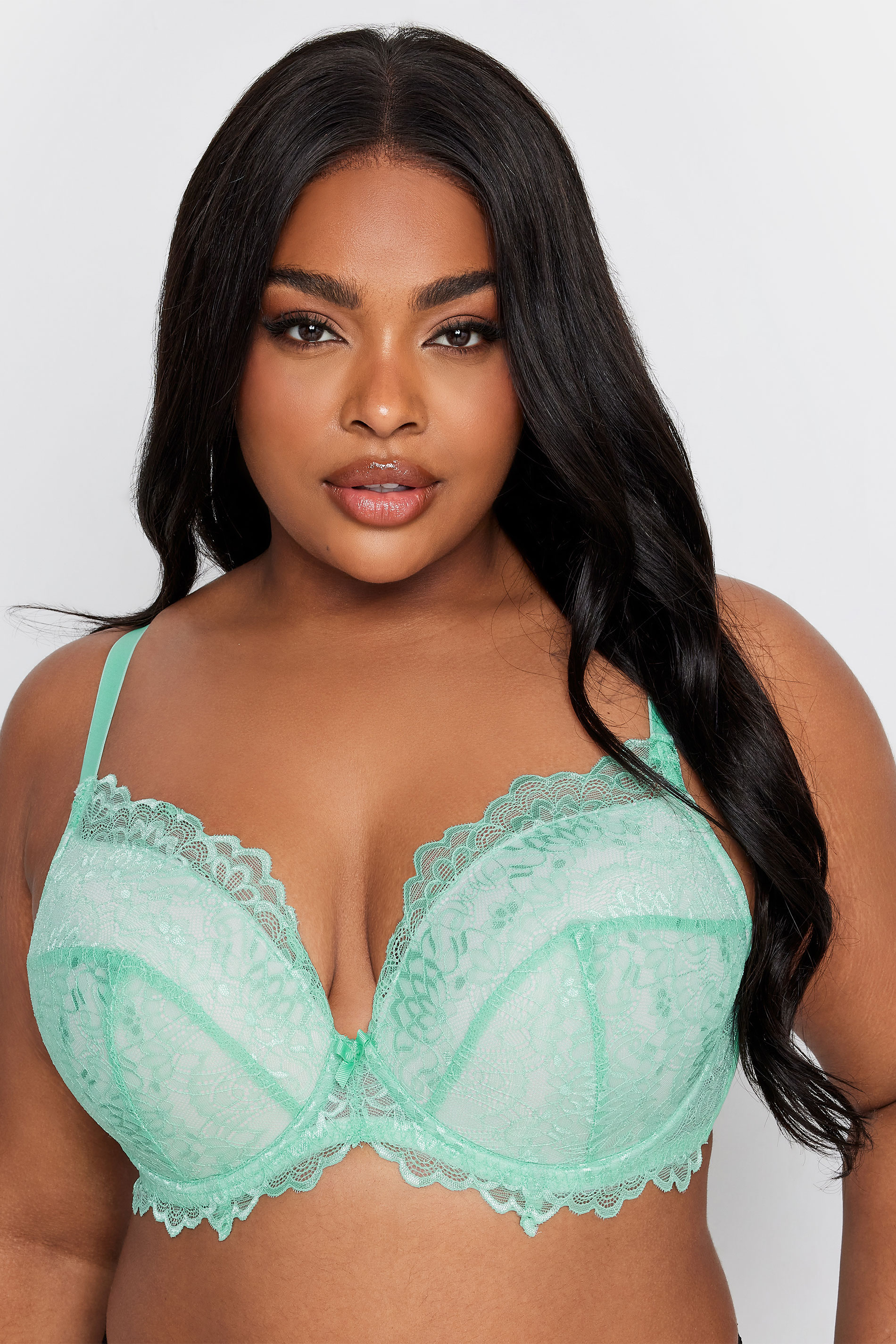Plus Size YOURS Mint Green Lace Padded Underwired Bra | Yours Clothing  1