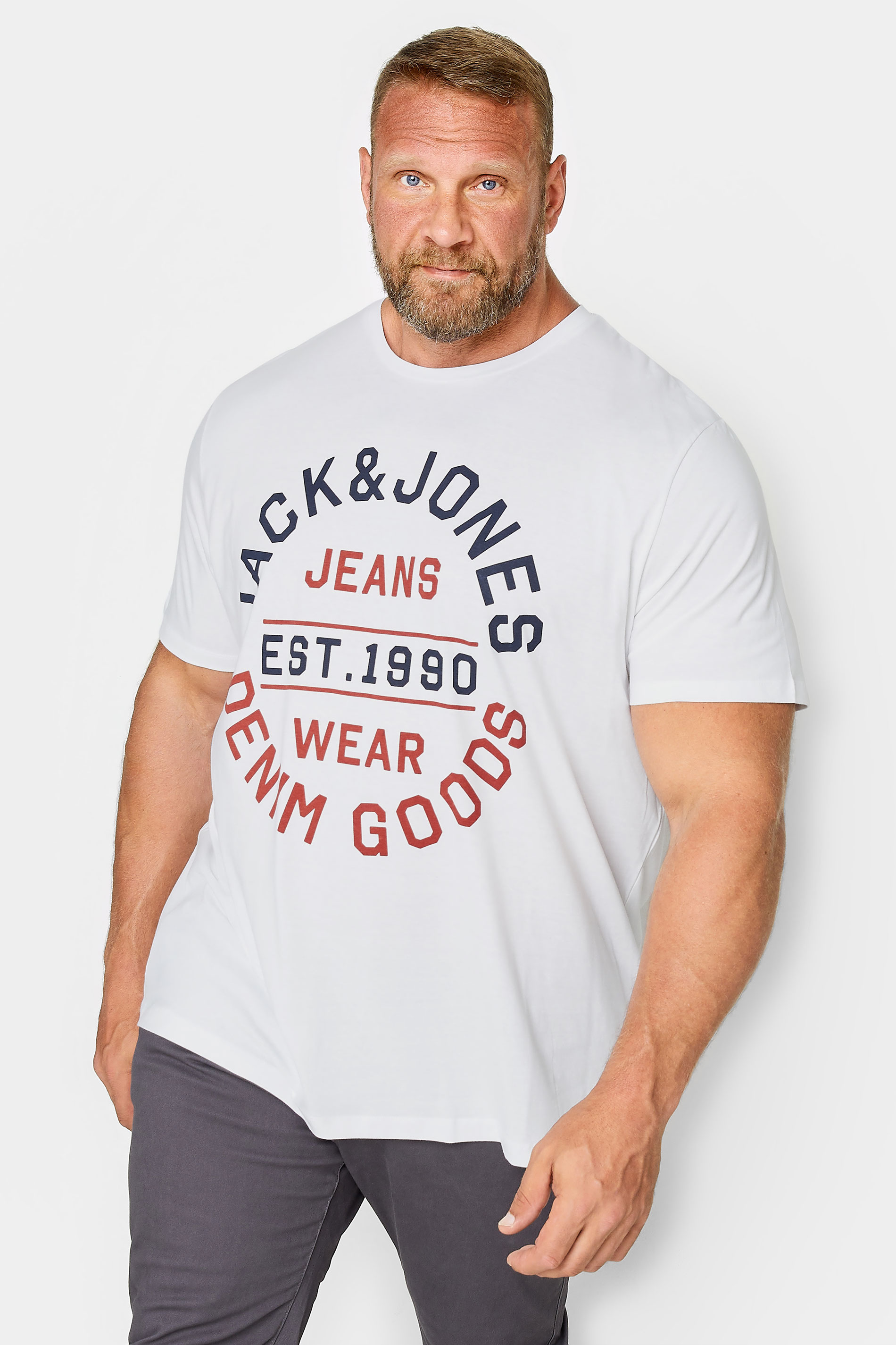JACK & JONES White Logo 'Denim Goods' Slogan T-Shirt | BadRhino 1