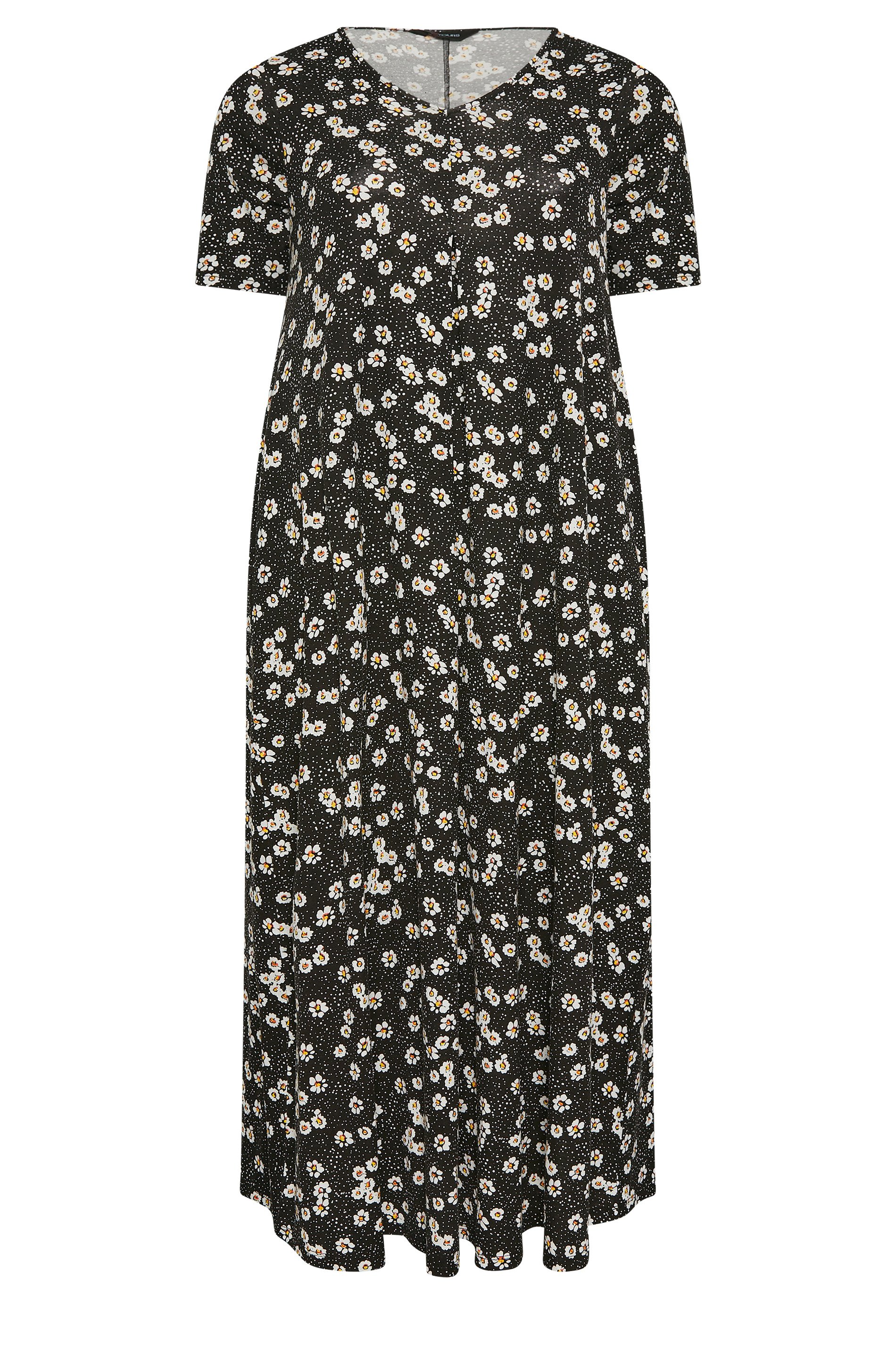 YOURS Plus Size Black Pleat Front Daisy Maxi Dress | Yours Clothing