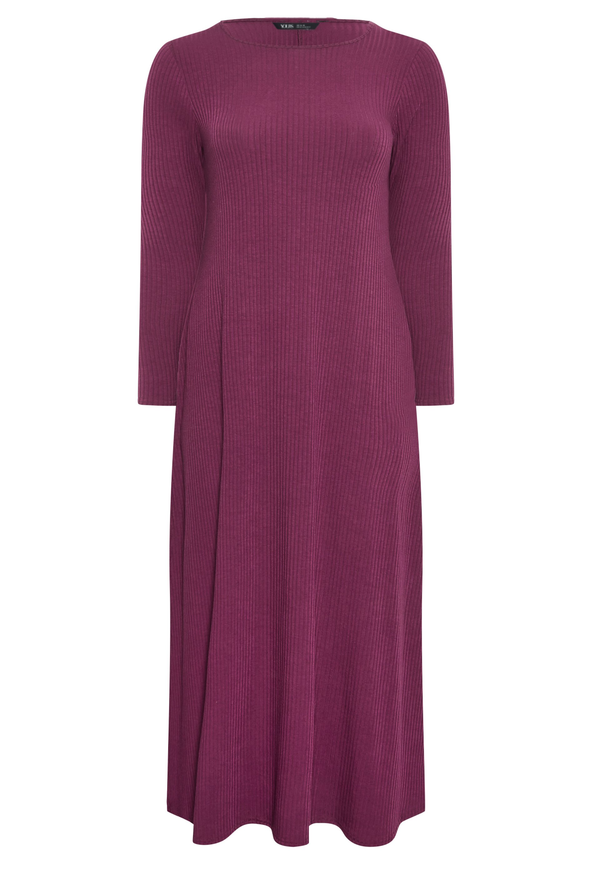 YOURS Curve Purple Ribbed Long Sleeve Swing Dress | Yours Clothing