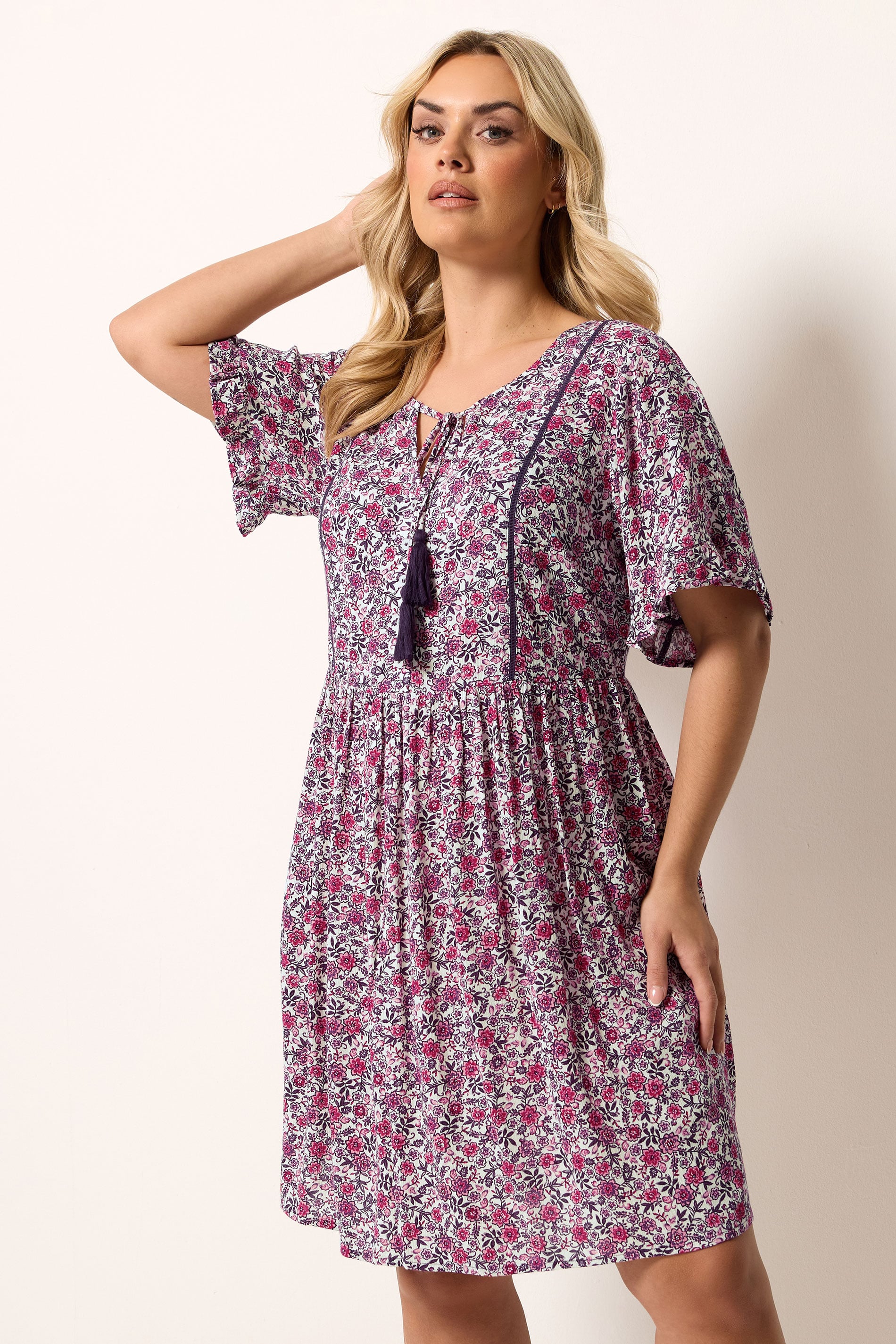 YOURS Plus Size Pink Floral Print Dress | Yours Clothing  3