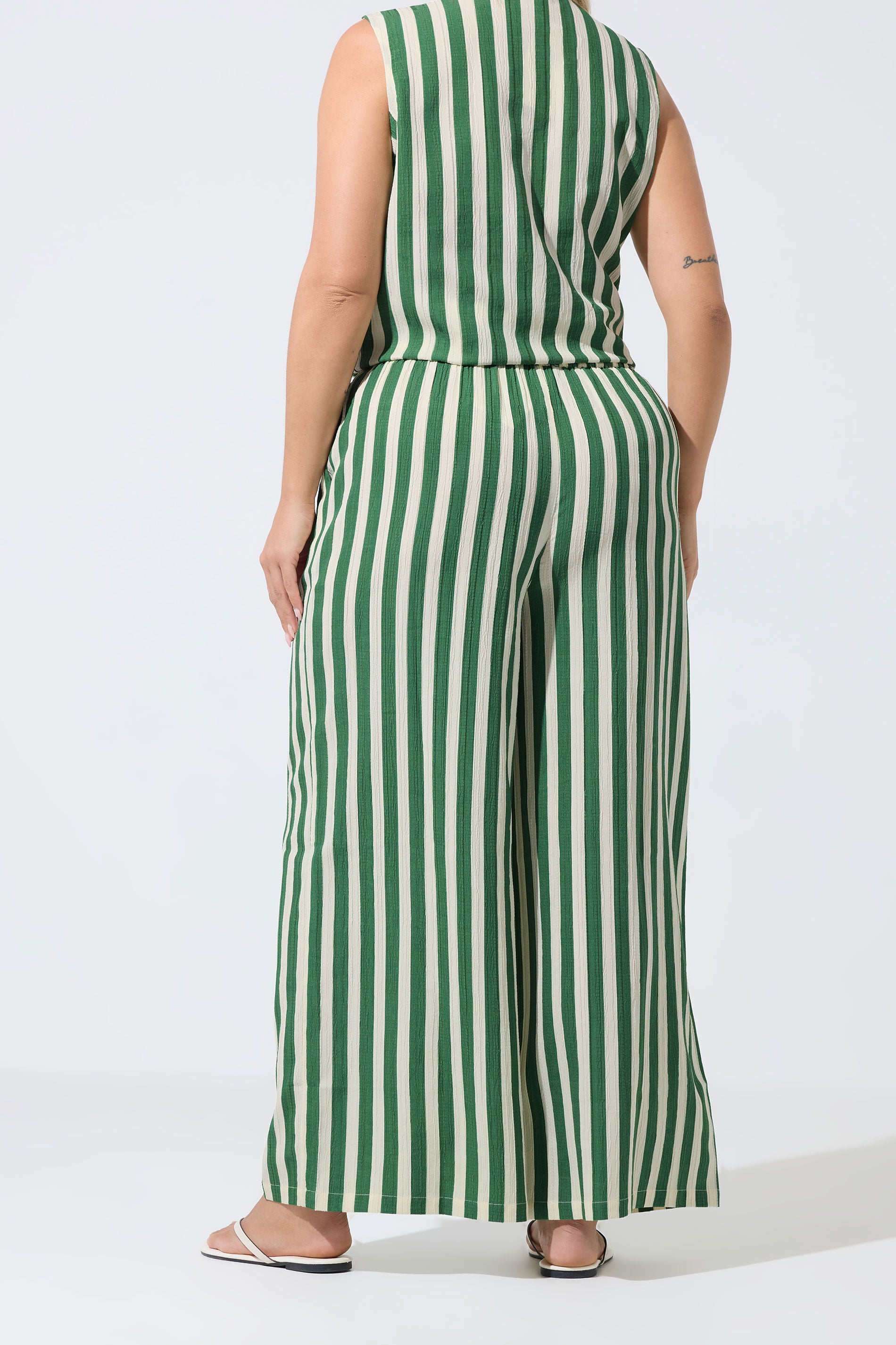 LIMITED COLLECTION Plus Size Green & White Stripe Trousers | Yours Clothing  2