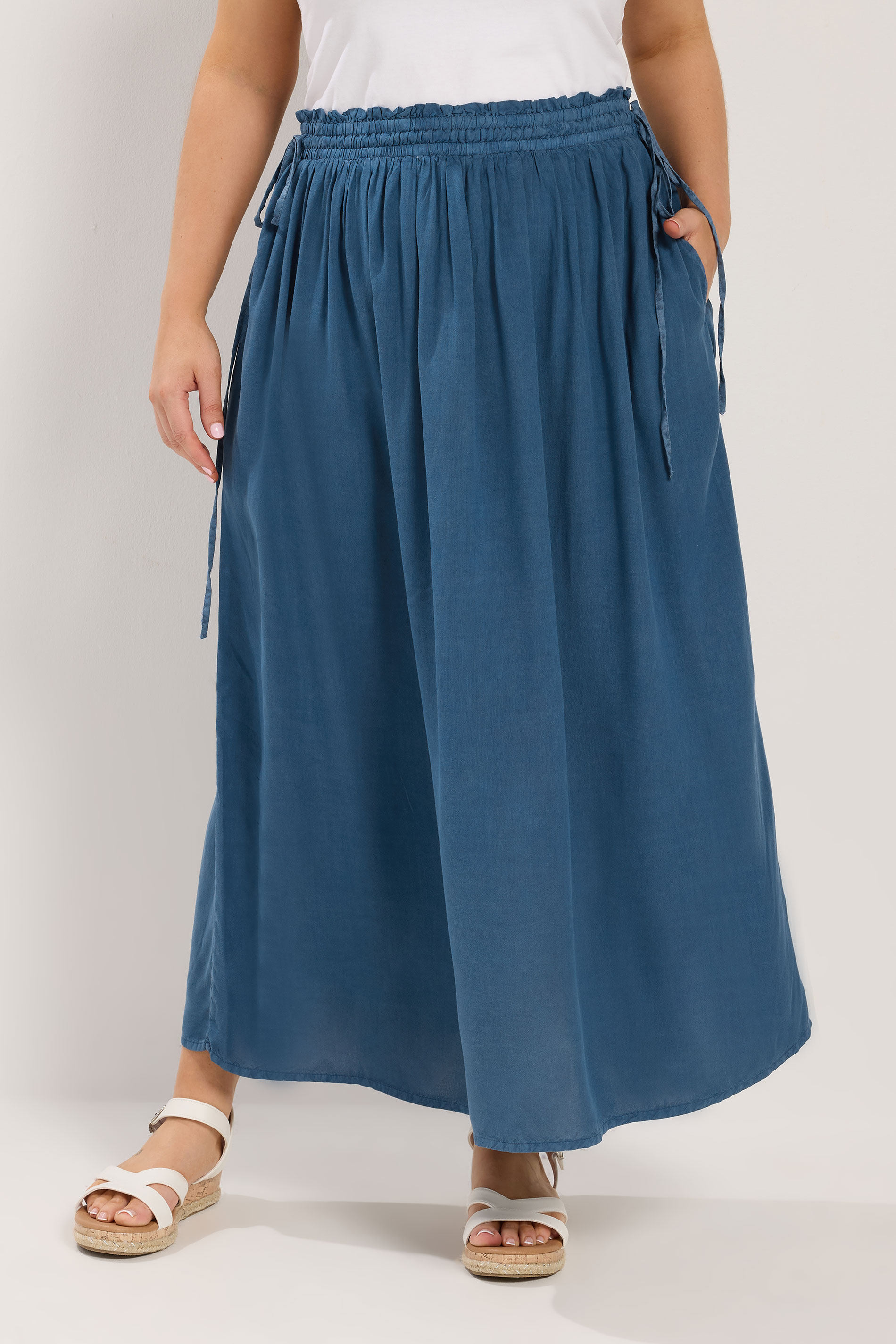 YOURS Plus Size Blue Chambray Midi Skirt | Yours Clothing 3