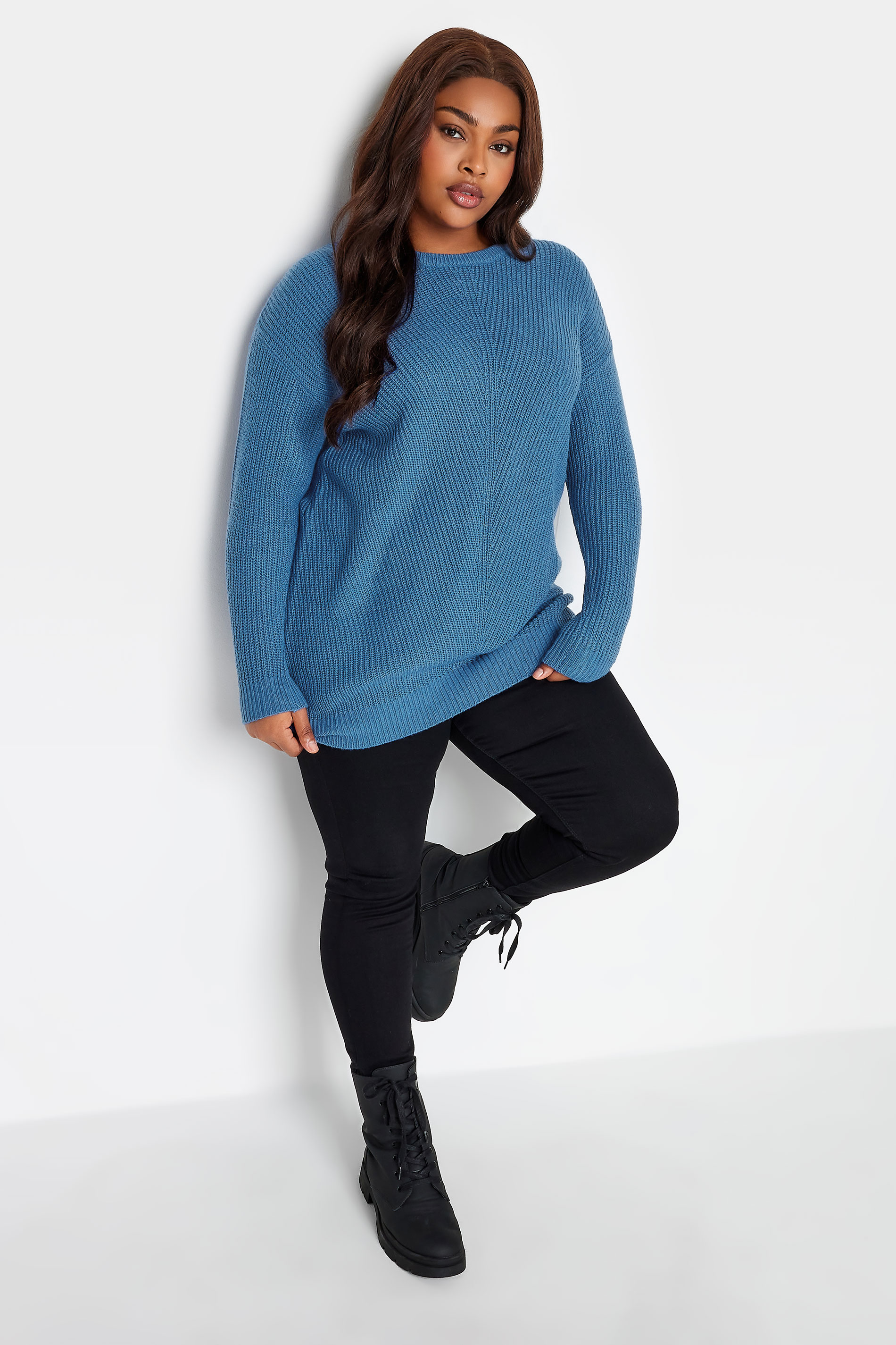 YOURS Curve Plus Size Blue Knitted Jumper | Yours Clothing  2