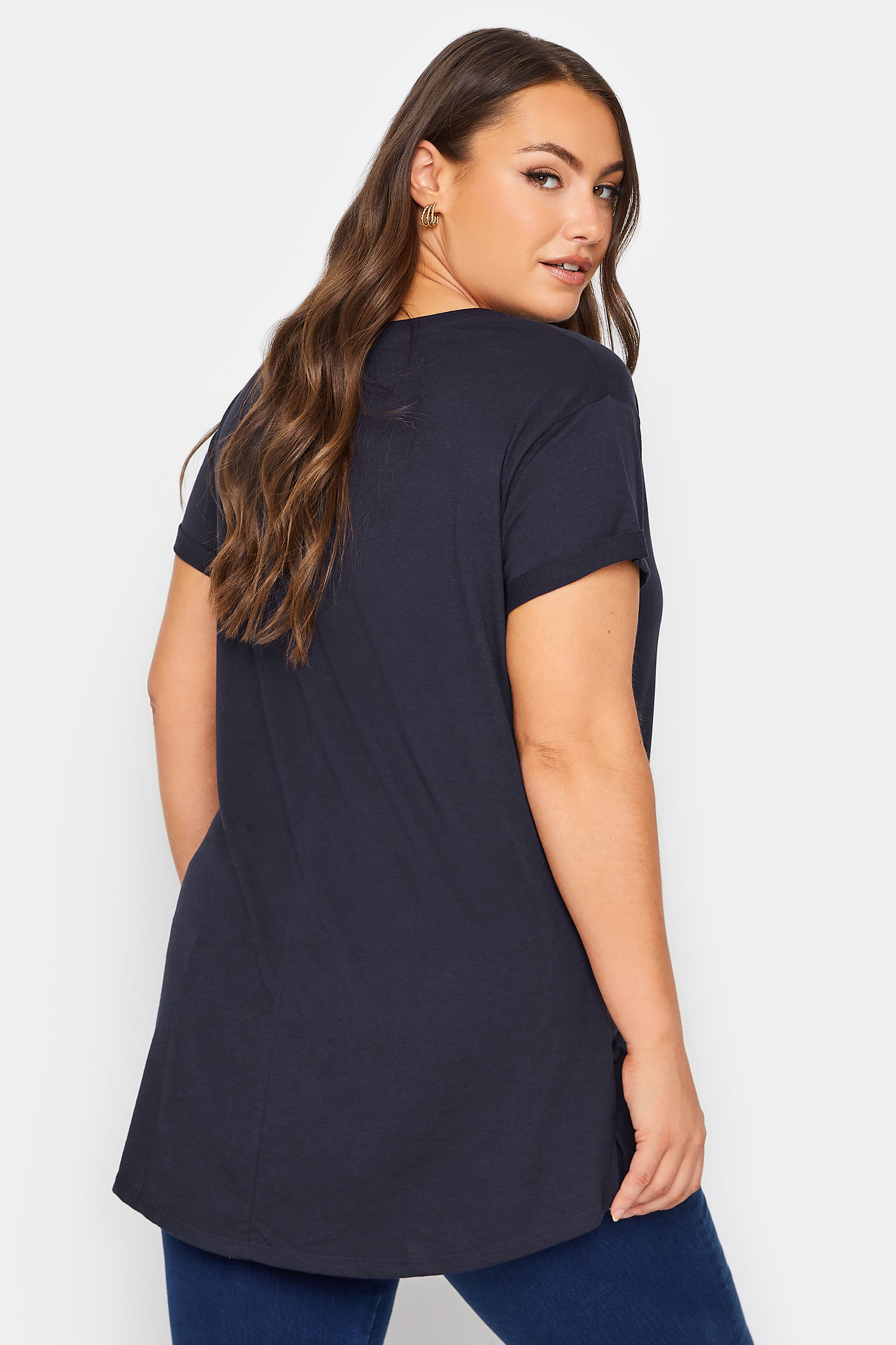 YOURS FOR GOOD Plus Size Navy Blue Cotton Blend Pocket T-Shirt | Yours Clothing 3