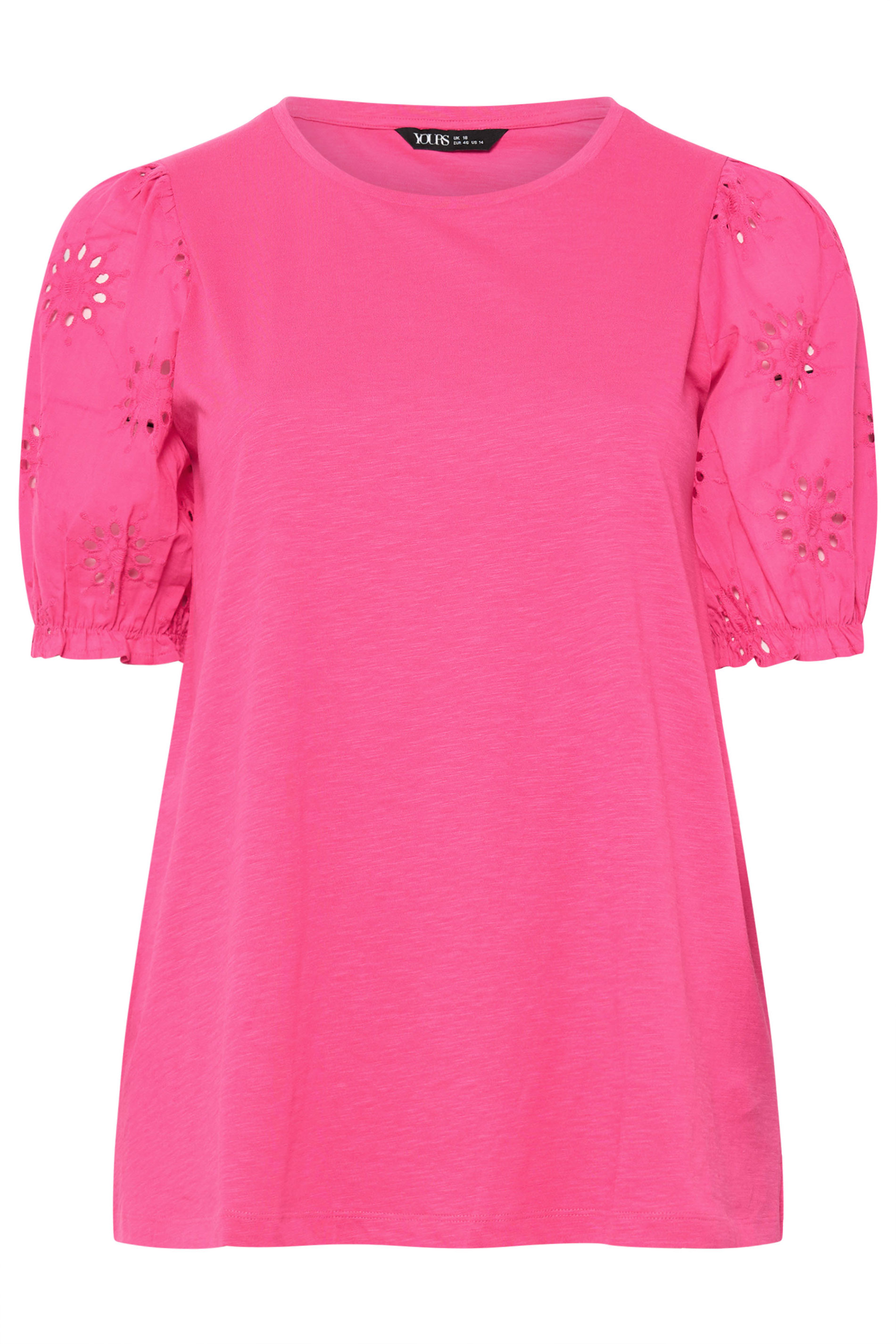 YOURS Plus Size Pink Broiderie Anglaise T-Shirt | Yours Clothing 5