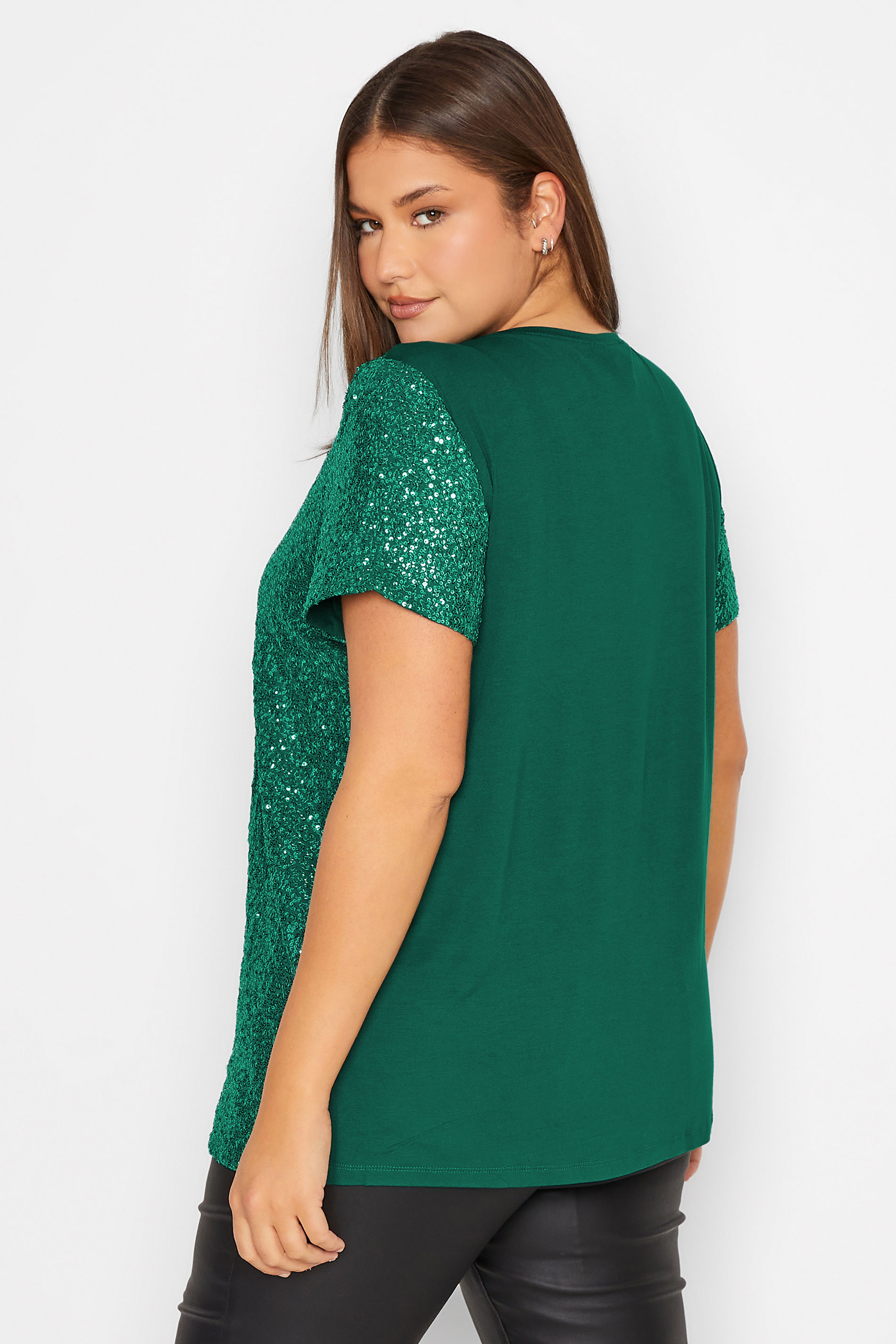 LTS Tall Emerald Green Sequin Embellished Boxy T-Shirt | Long Tall Sally 3