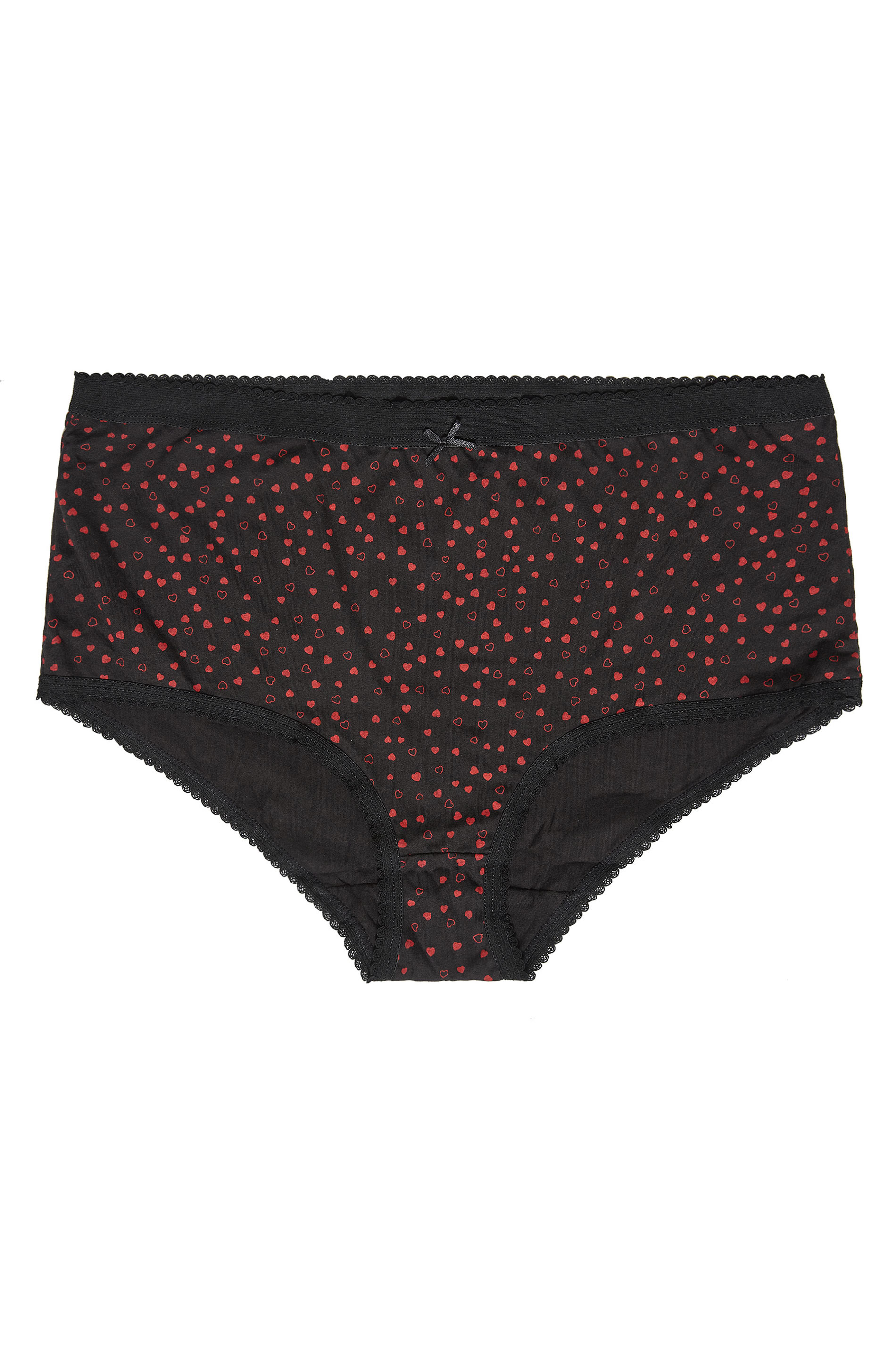 5 PACK Red & Black Heart Print Full Briefs | Yours Clothing