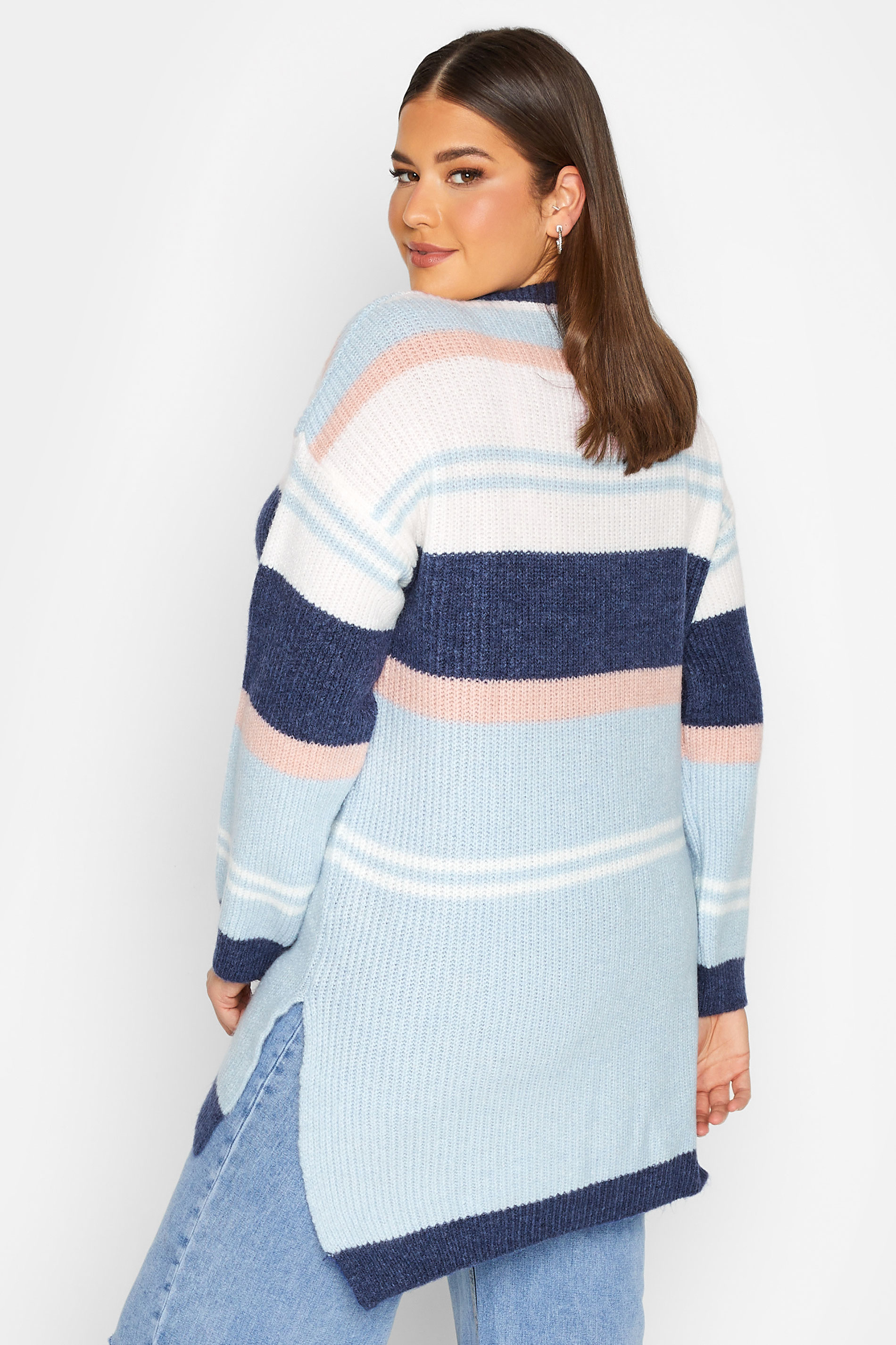YOURS LUXURY Plus Size Blue Stripe Longline Jumper | Yours Clothing 3