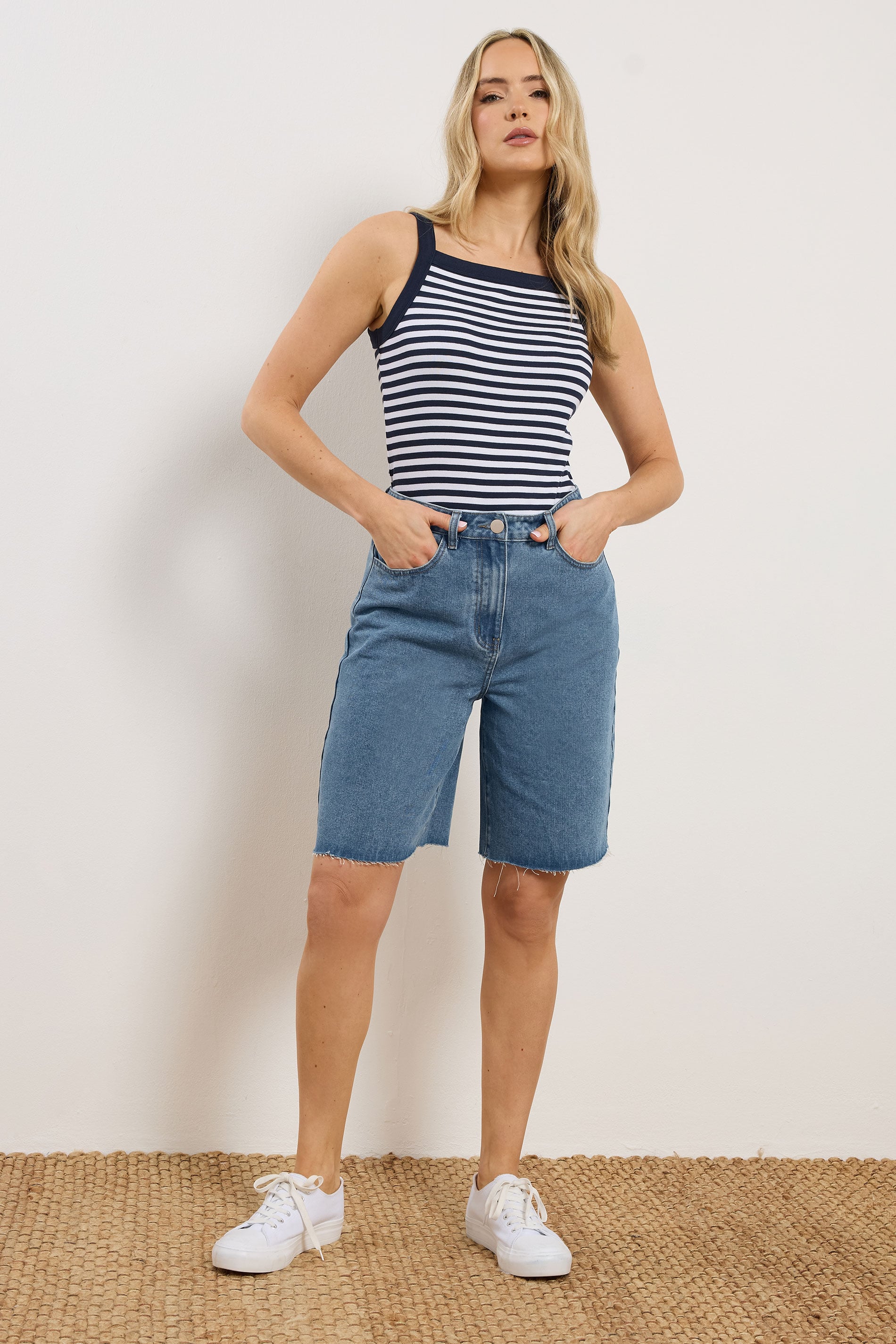 LTS Tall Women's Mid Blue Denim Bermuda Cotton Shorts | Long Tall Sally 2