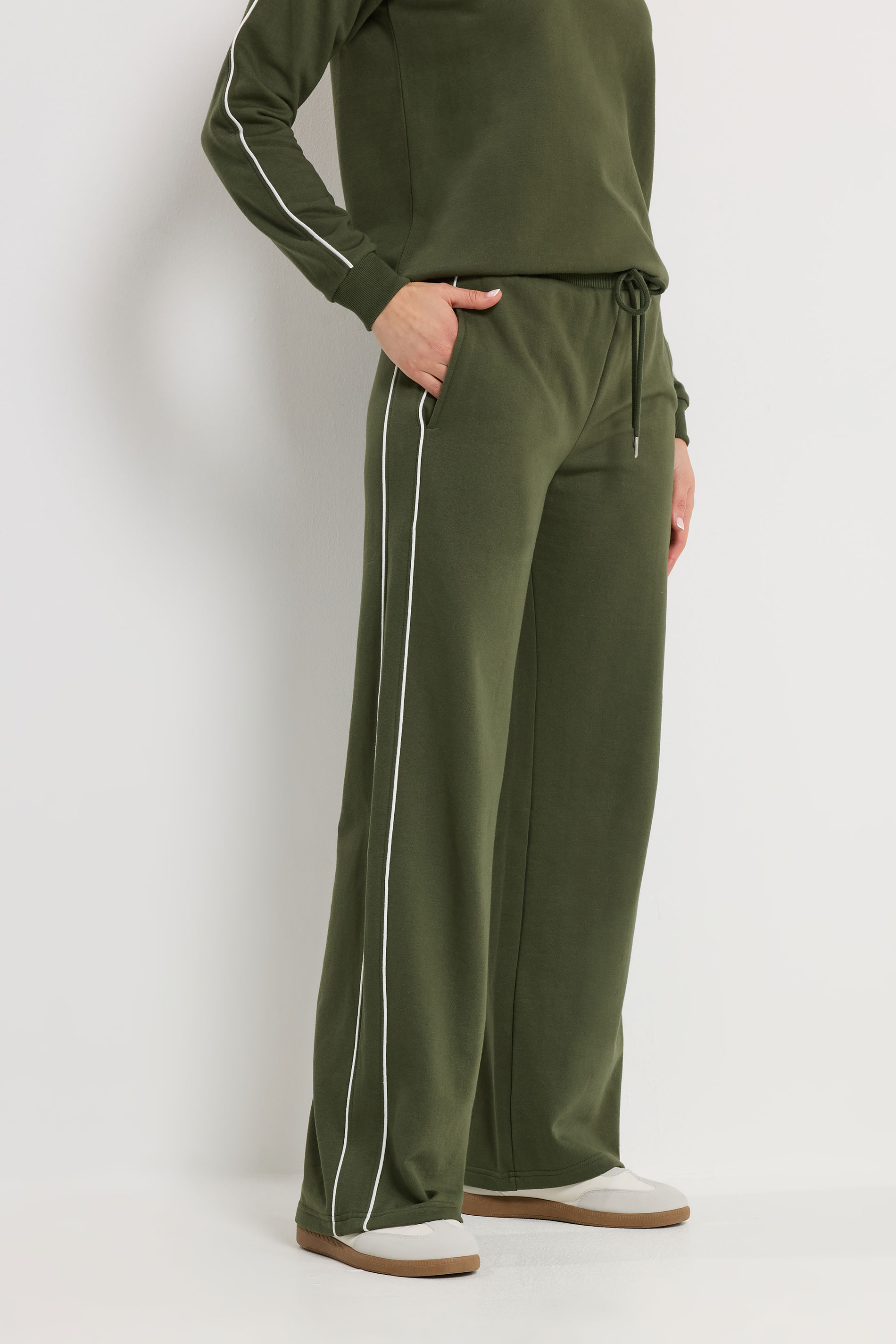LTS Tall Women's Khaki Green Pipe Wide Leg Trousers | Long Tall Sally 1
