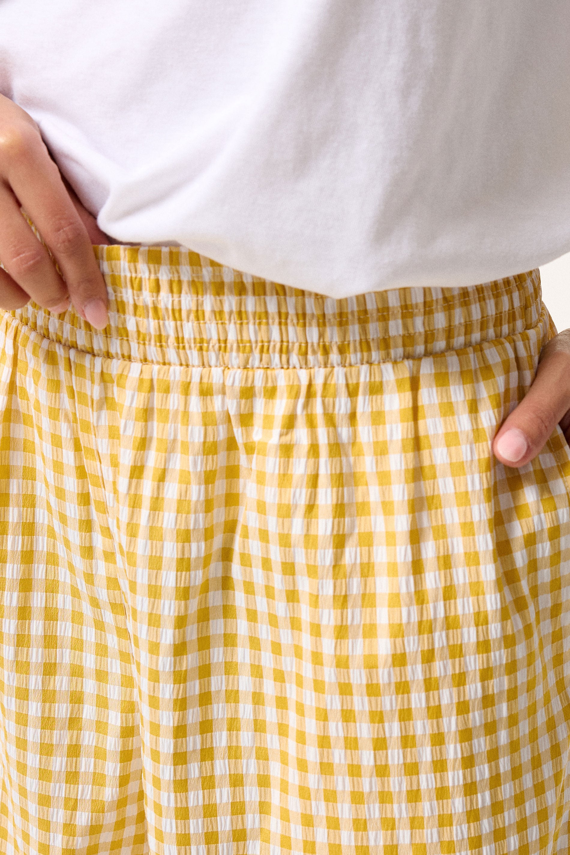 PixieGirl Petite Women's Yellow Gingham Wide Leg Trousers | PixieGirl 5