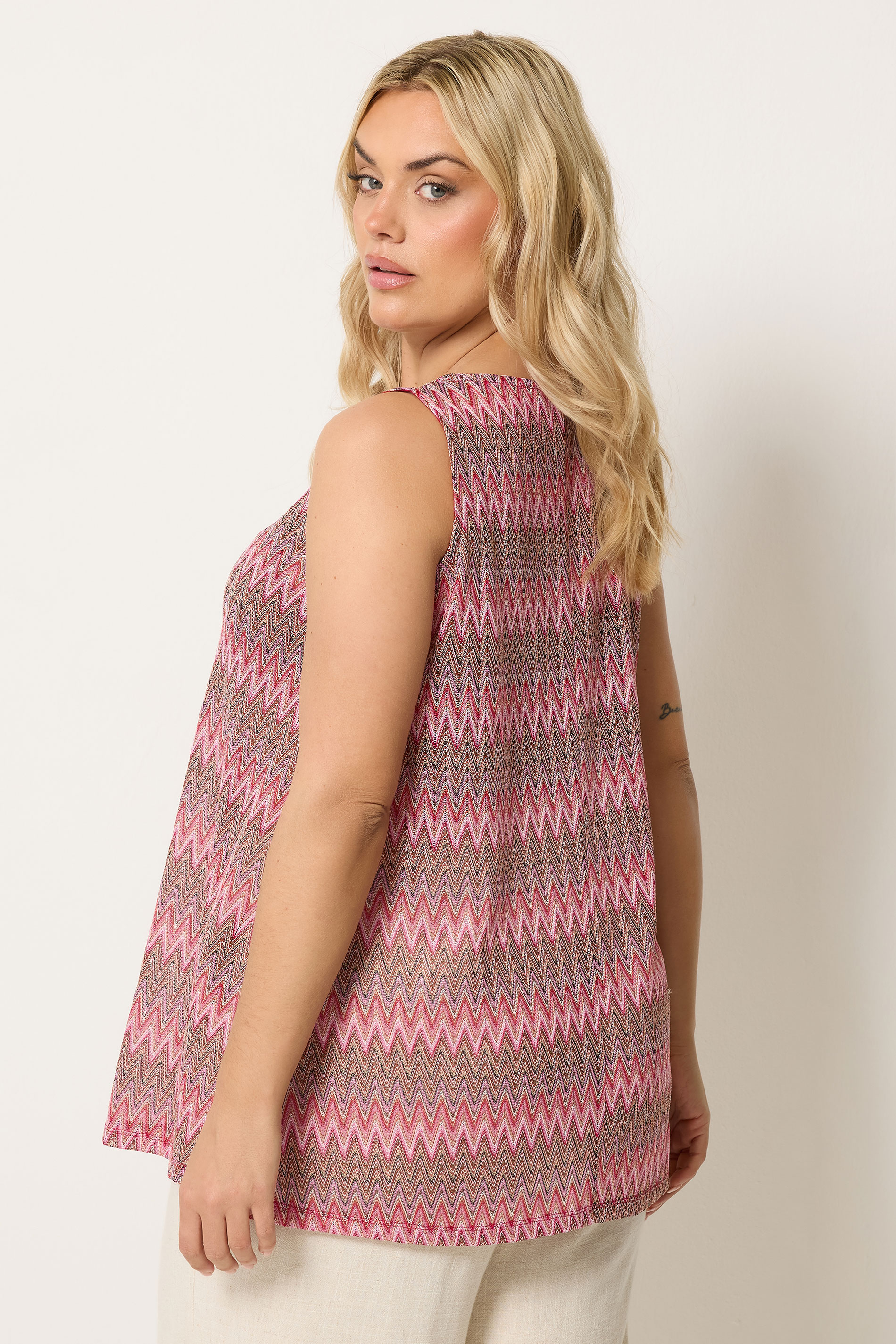 YOURS Plus Size Pink Zig Zag Vest Top | Yours Clothing 2
