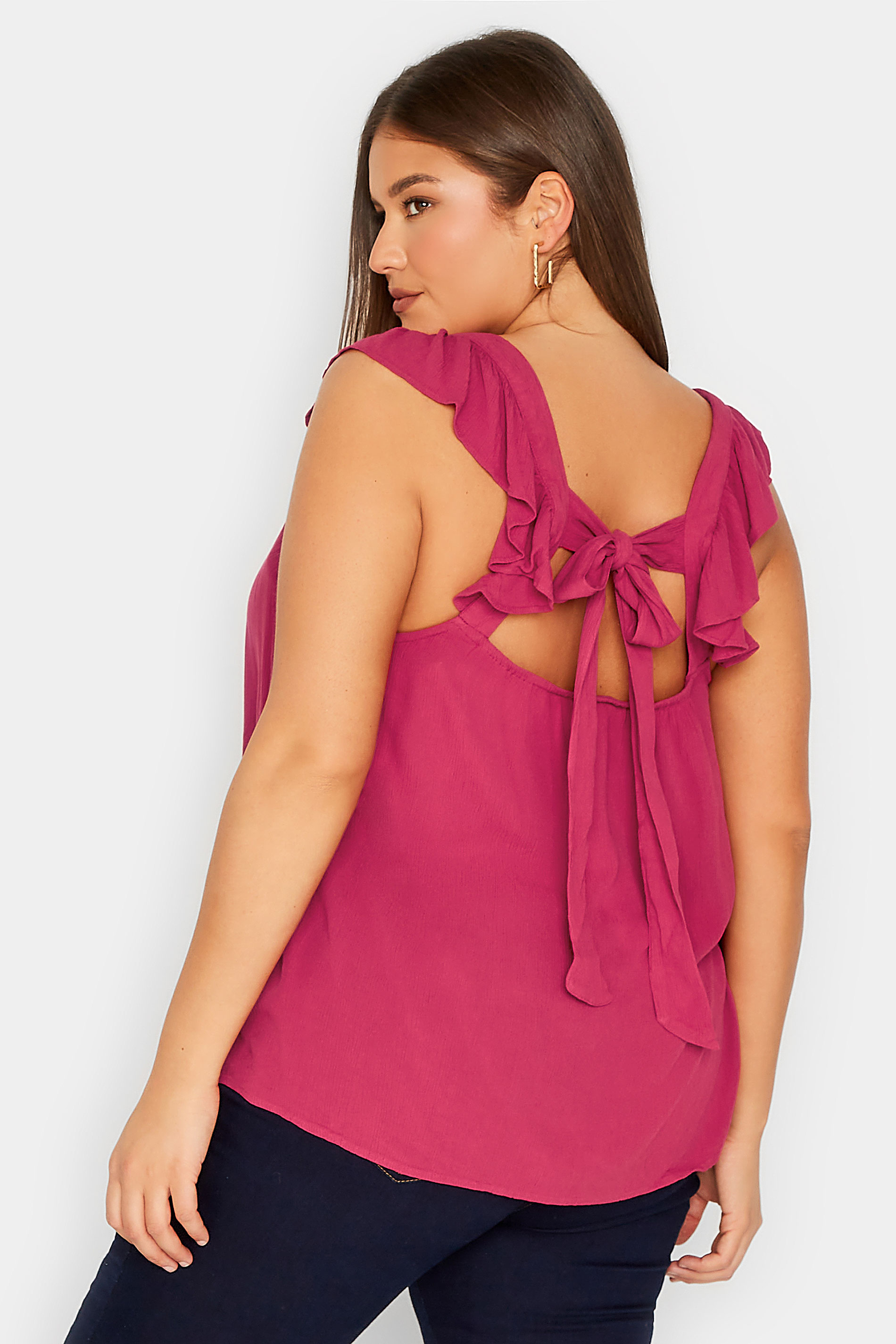 LTS Tall Women's Pink Crinkle Frill Top | Long Tall Sally 3
