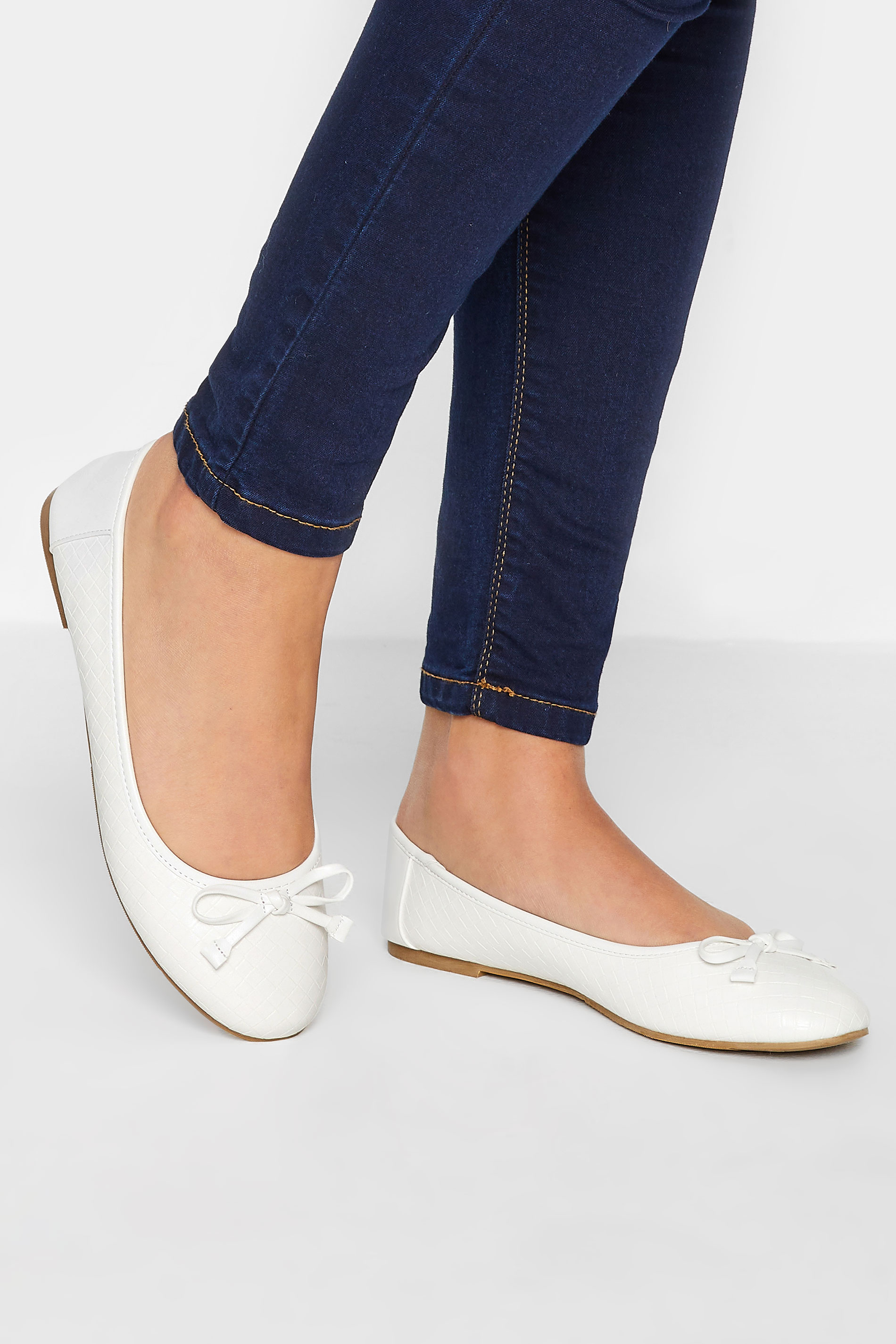 LTS White Woven Ballerina Pumps In Standard Fit | Long Tall Sally 1