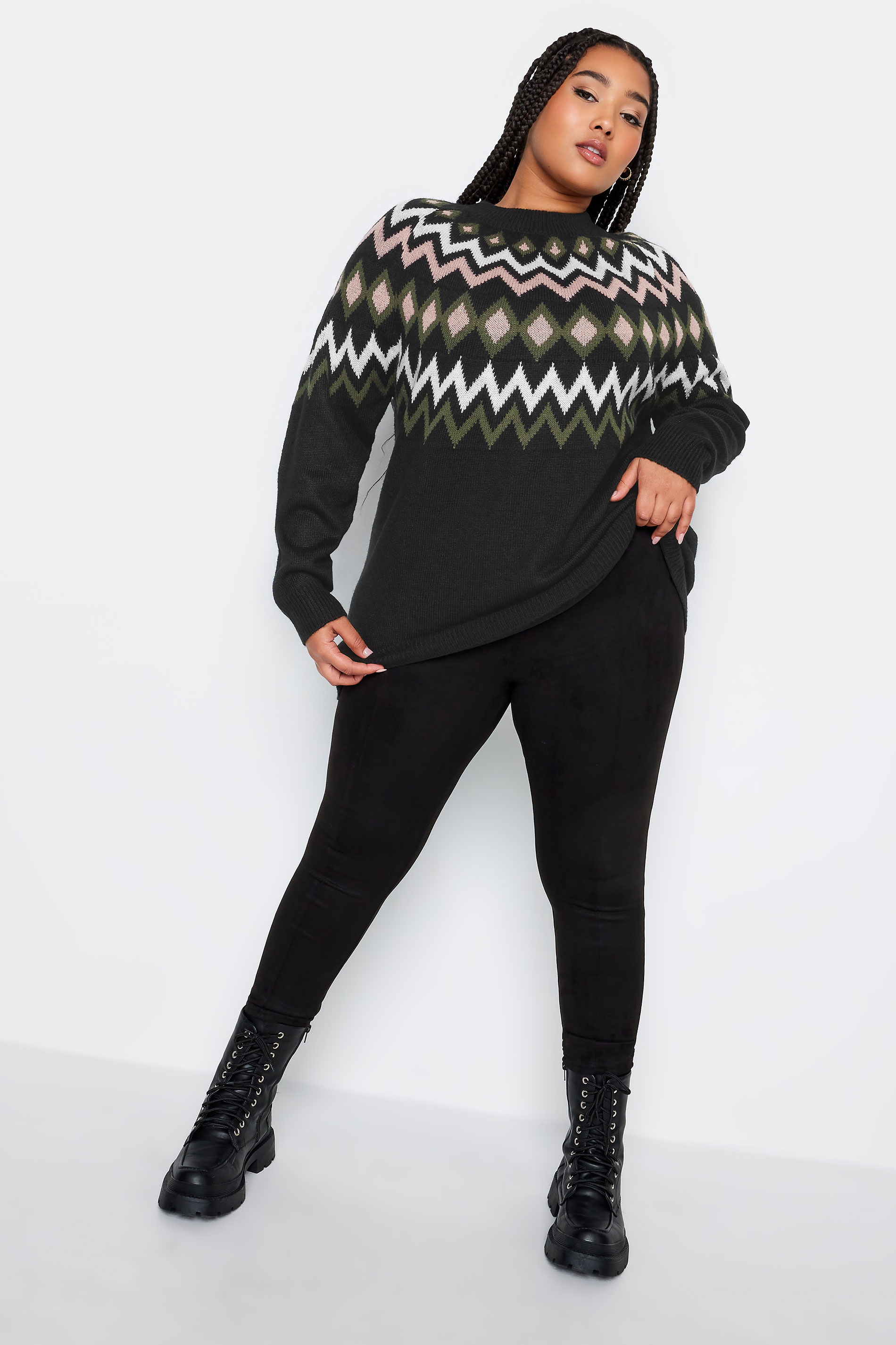 YOURS Plus Size Black Fairisle Knitted Jumper | Yours Clothing 2