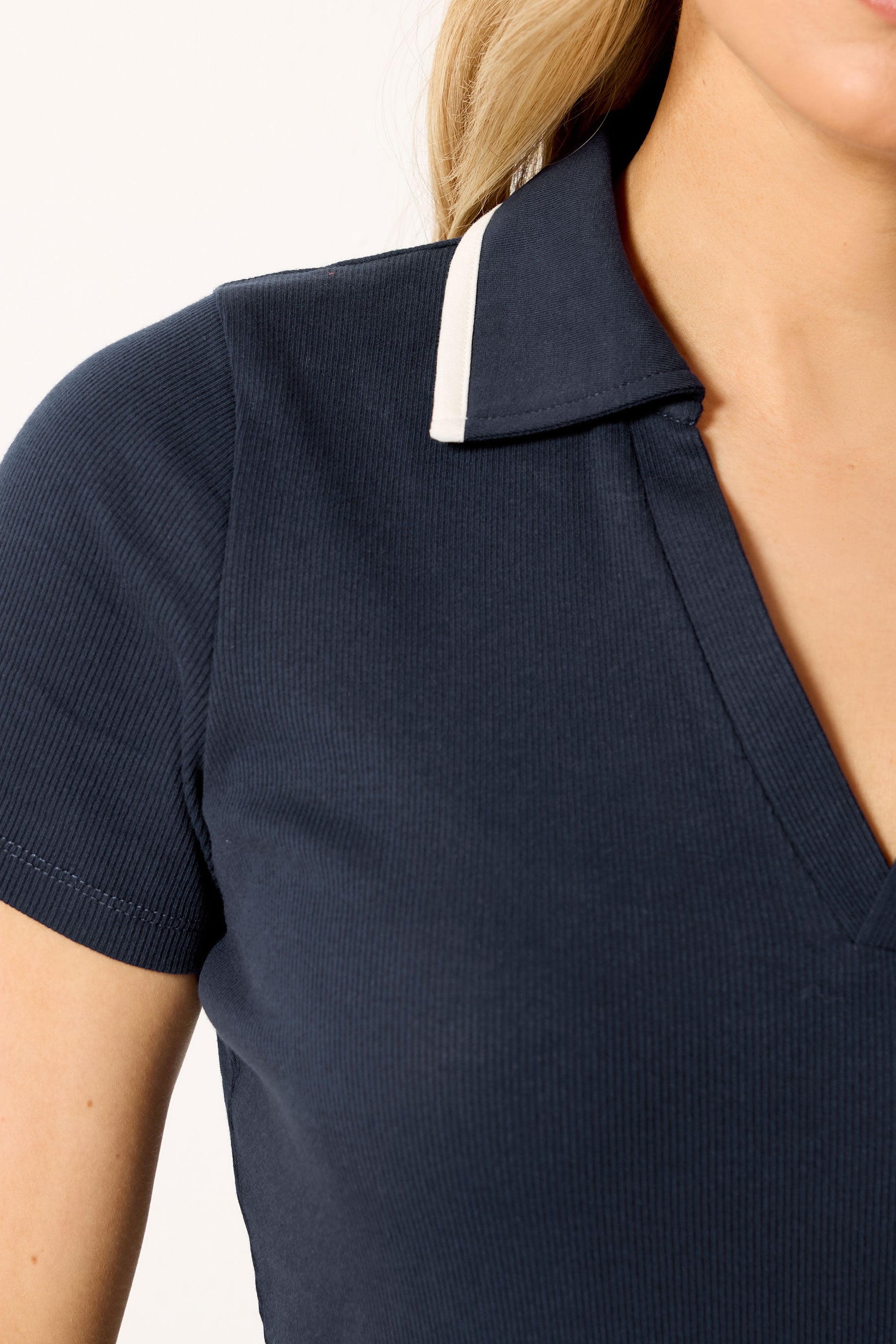LTS Tall Women's Navy Blue Contrast Collar Polo Top | Long Tall Sally 4