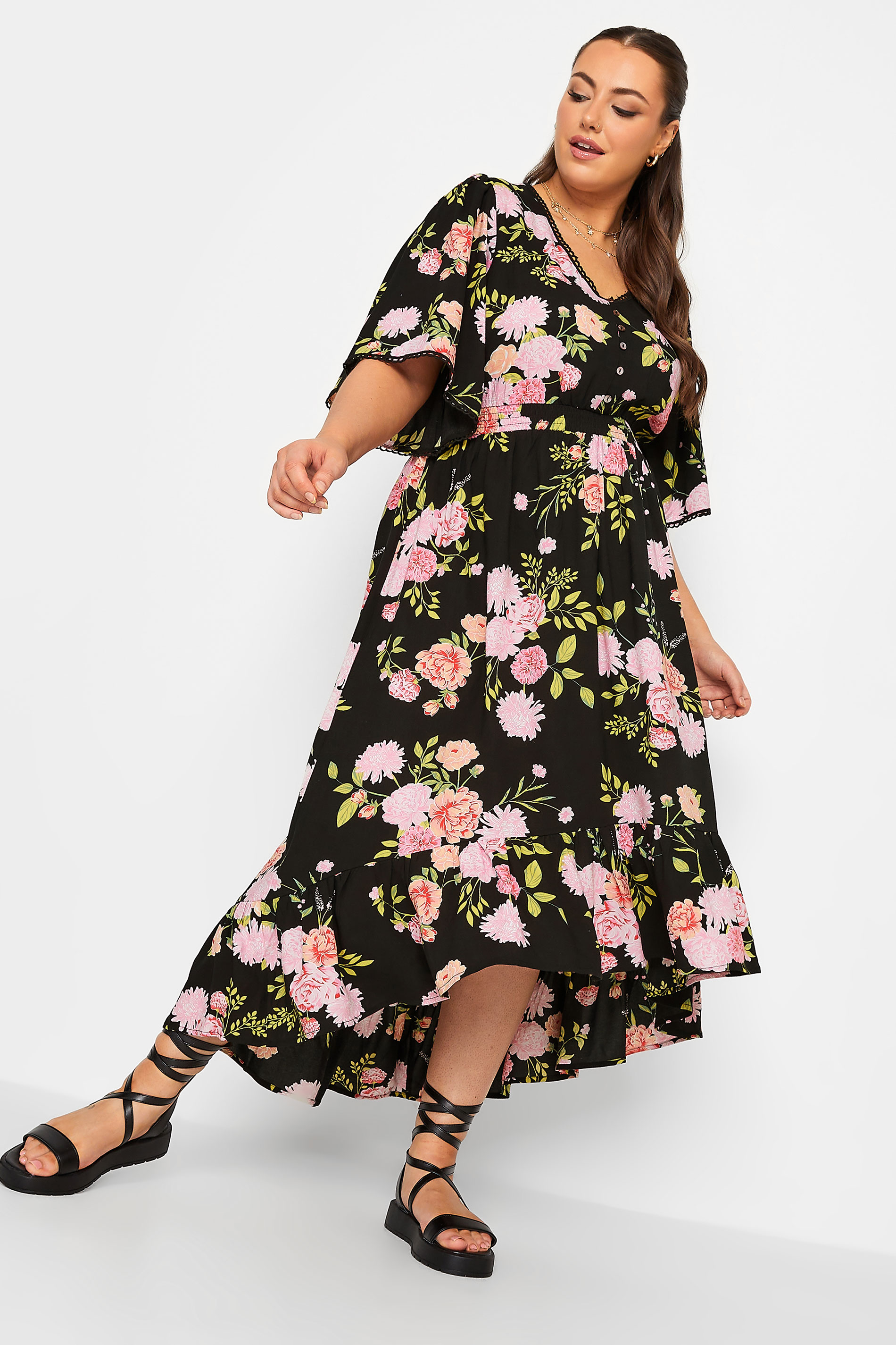 YOURS Curve Plus Size Black Floral Maxi Dress | Yours Clothing  2