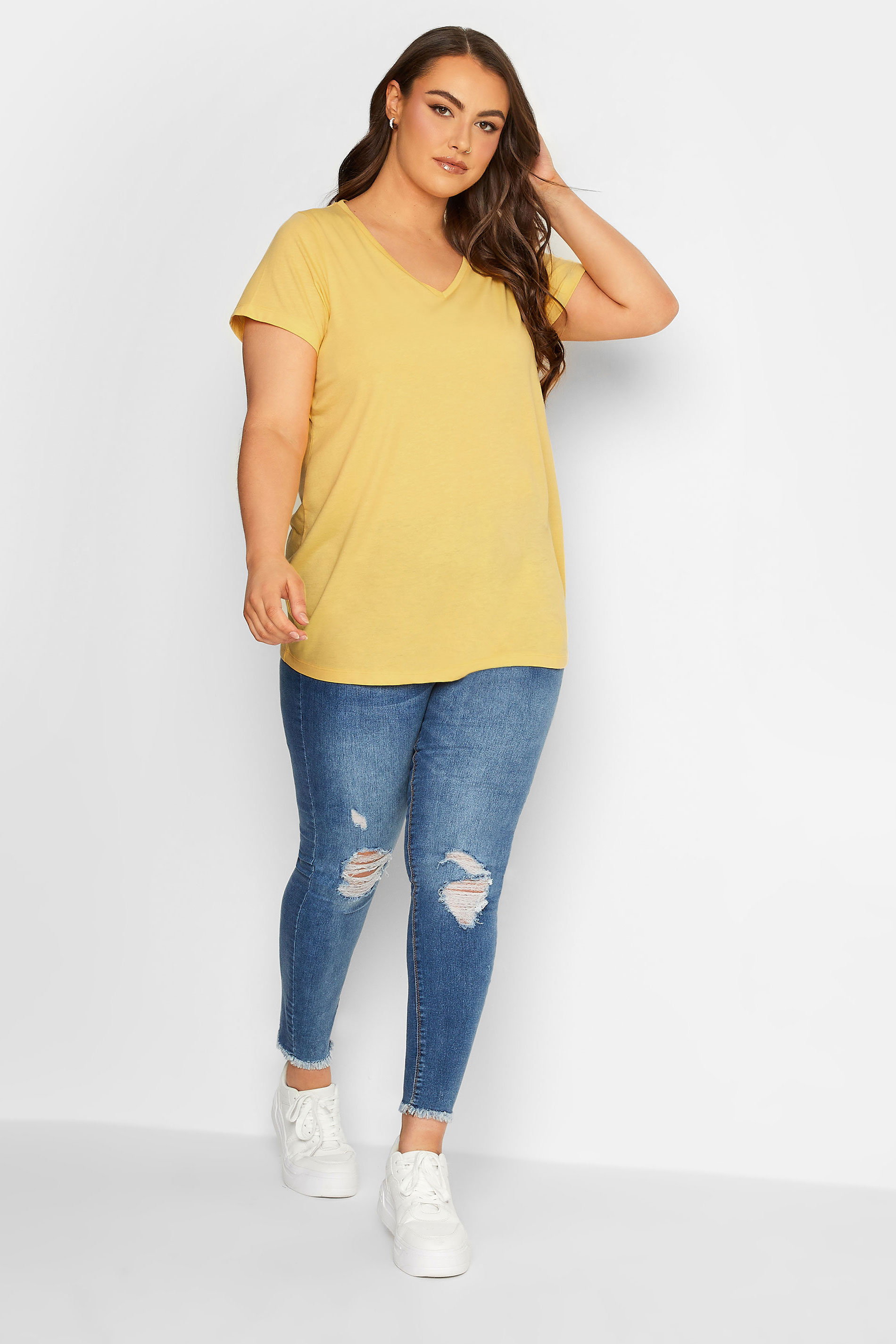 YOURS Plus Size Curve Yellow Essential T-Shirt | Yours Clothing  2