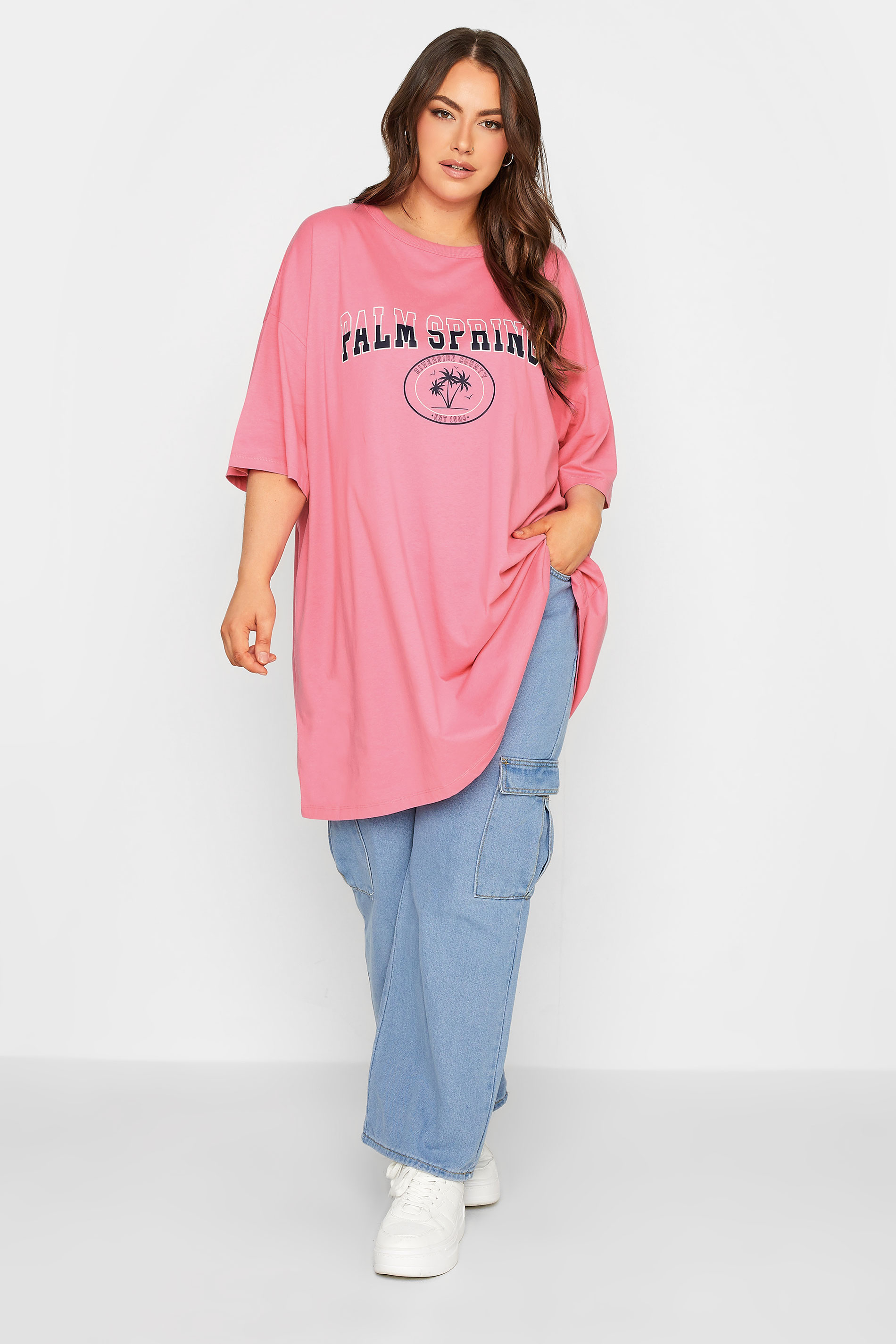 YOURS 2 PACK Plus Size Pink & Navy Blue Oversized Slogan Tunic Tops | Yours Clothing 3