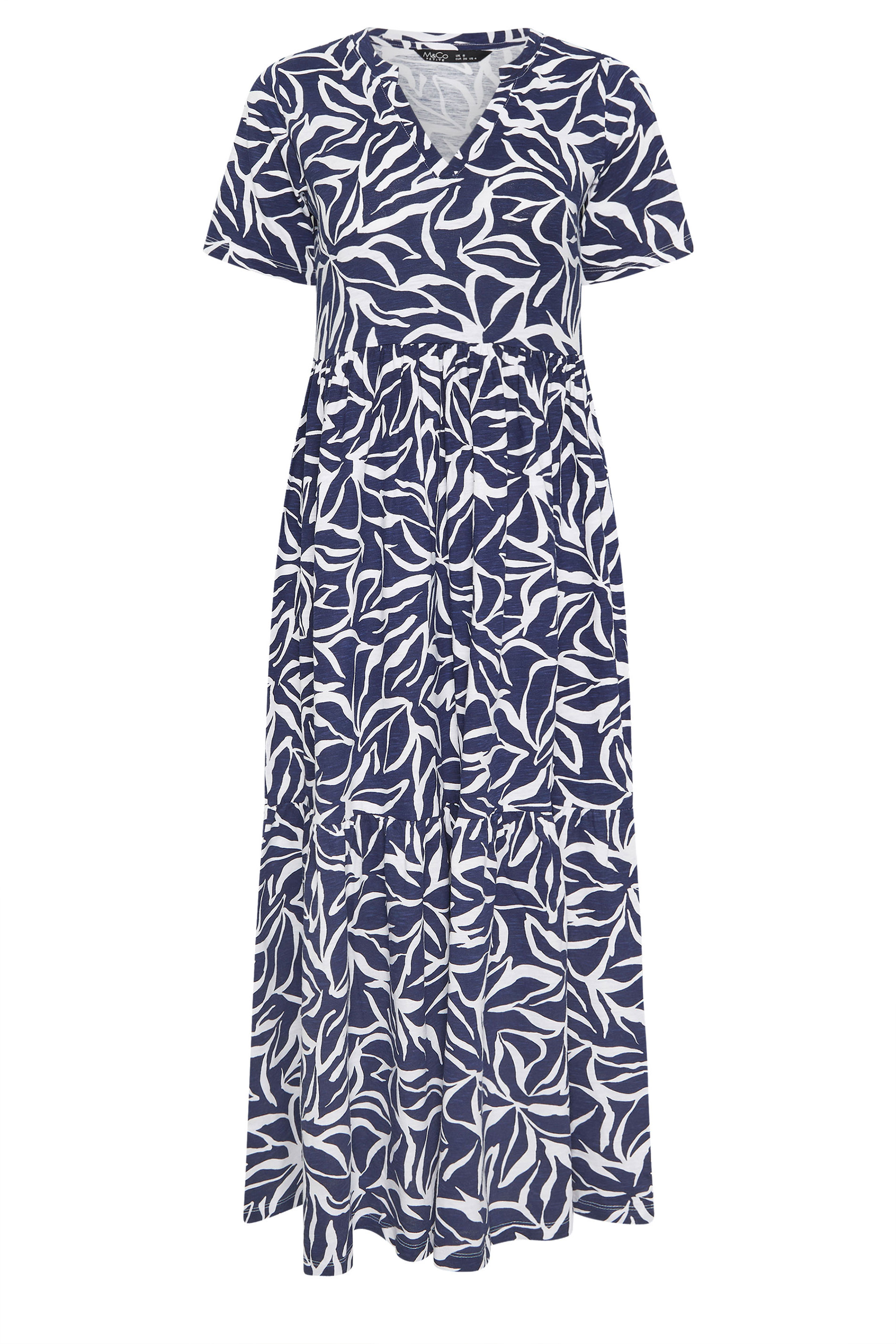 M&Co Petite Navy Blue Abstract Print Tiered Cotton Maxi Dress | M&Co 5