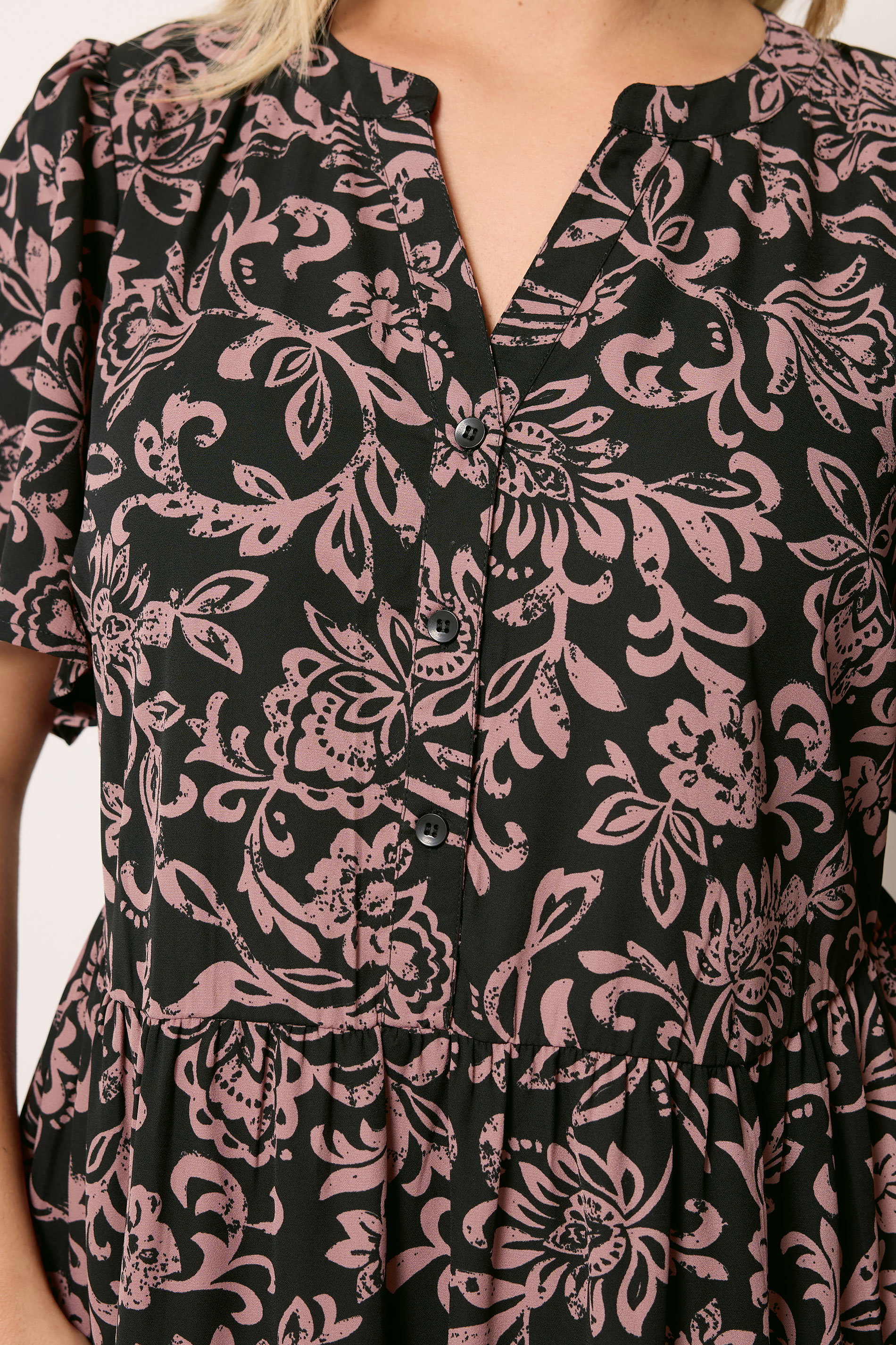 YOURS Plus Size Black Abstract Floral Placket Dress | Yours Clothing 4
