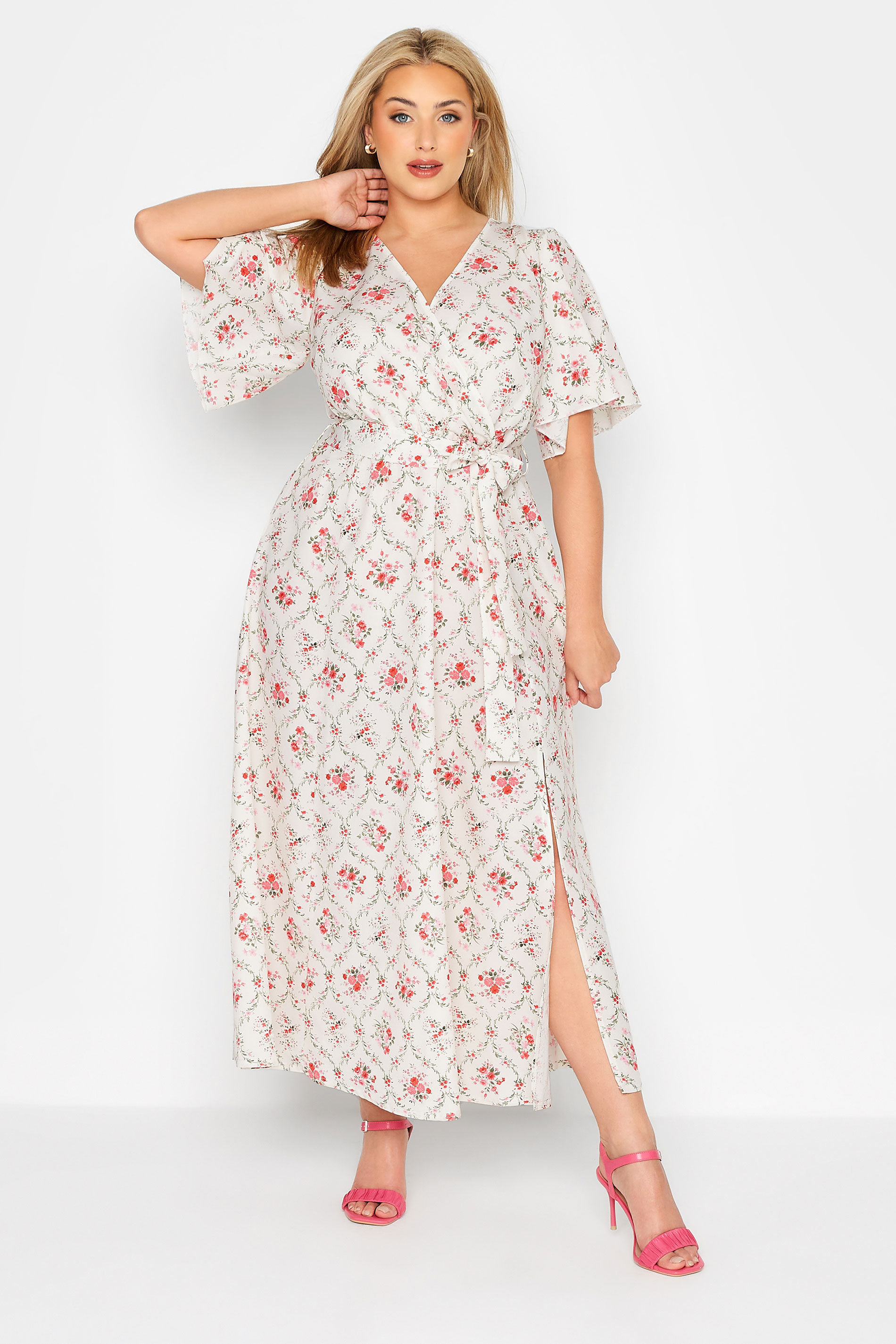 YOURS LONDON Plus Size White Floral Wrap Dress | Yours Clothing 1
