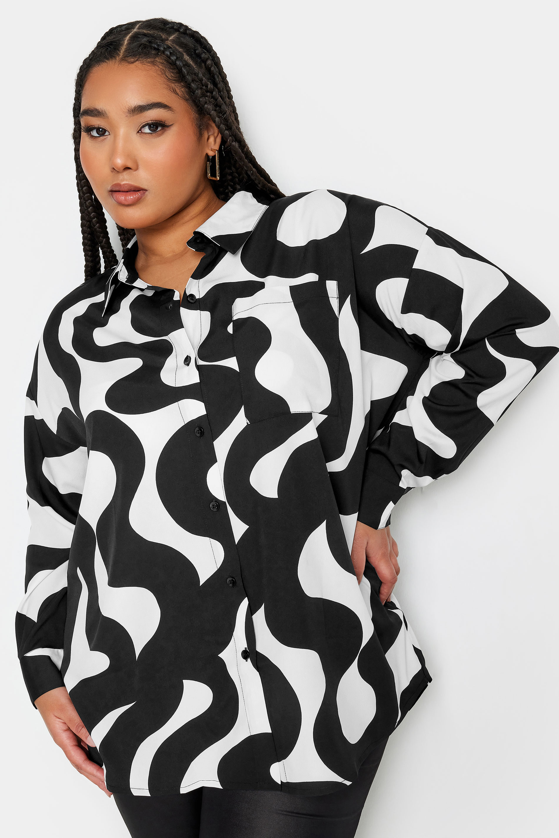 YOURS Plus Size Black Swirl Print Shirt  | Yours Clothing 1