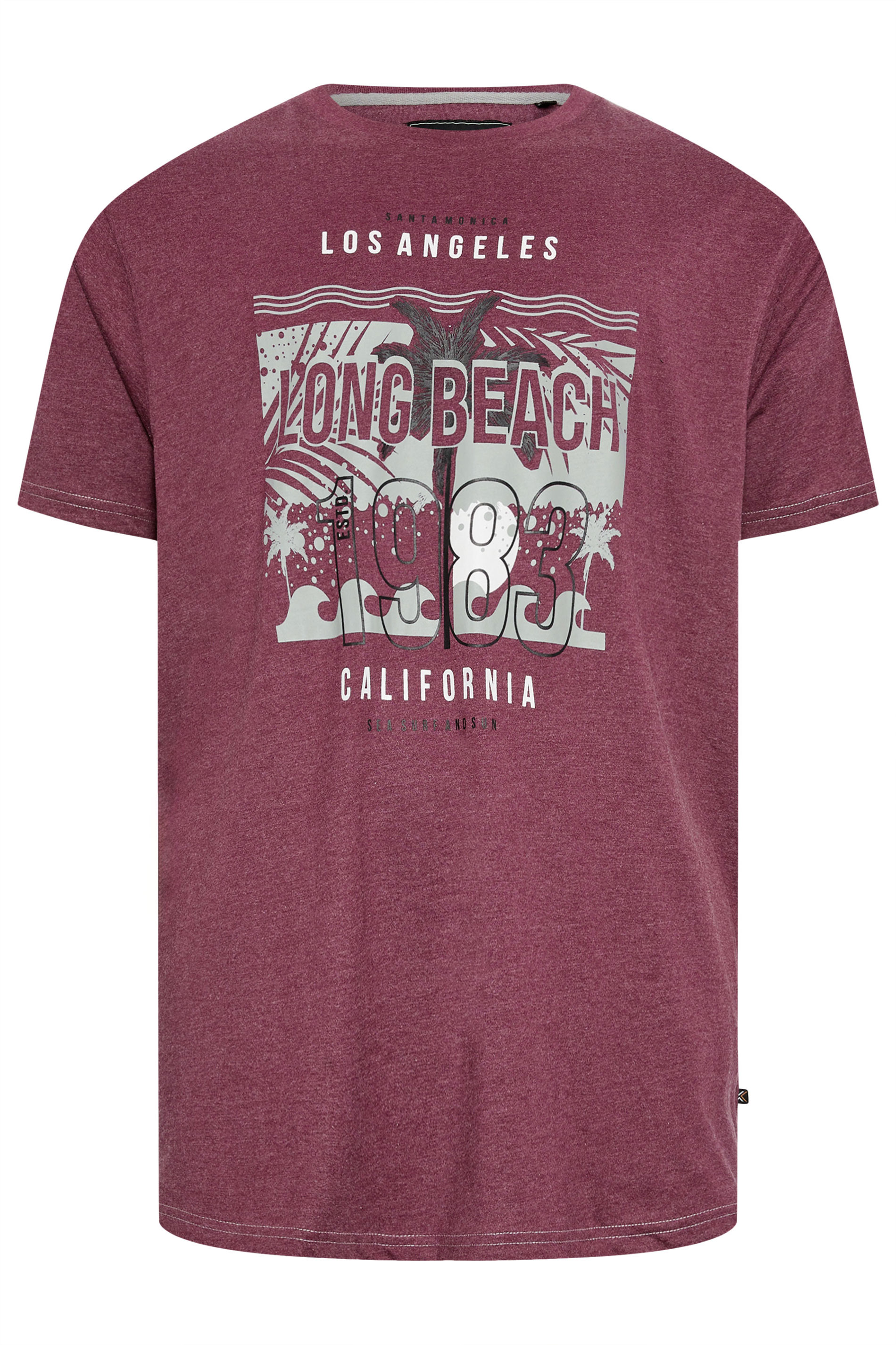 KAM Big & Tall Red Marl 'Long Beach' T-Shirt | BadRhino 2