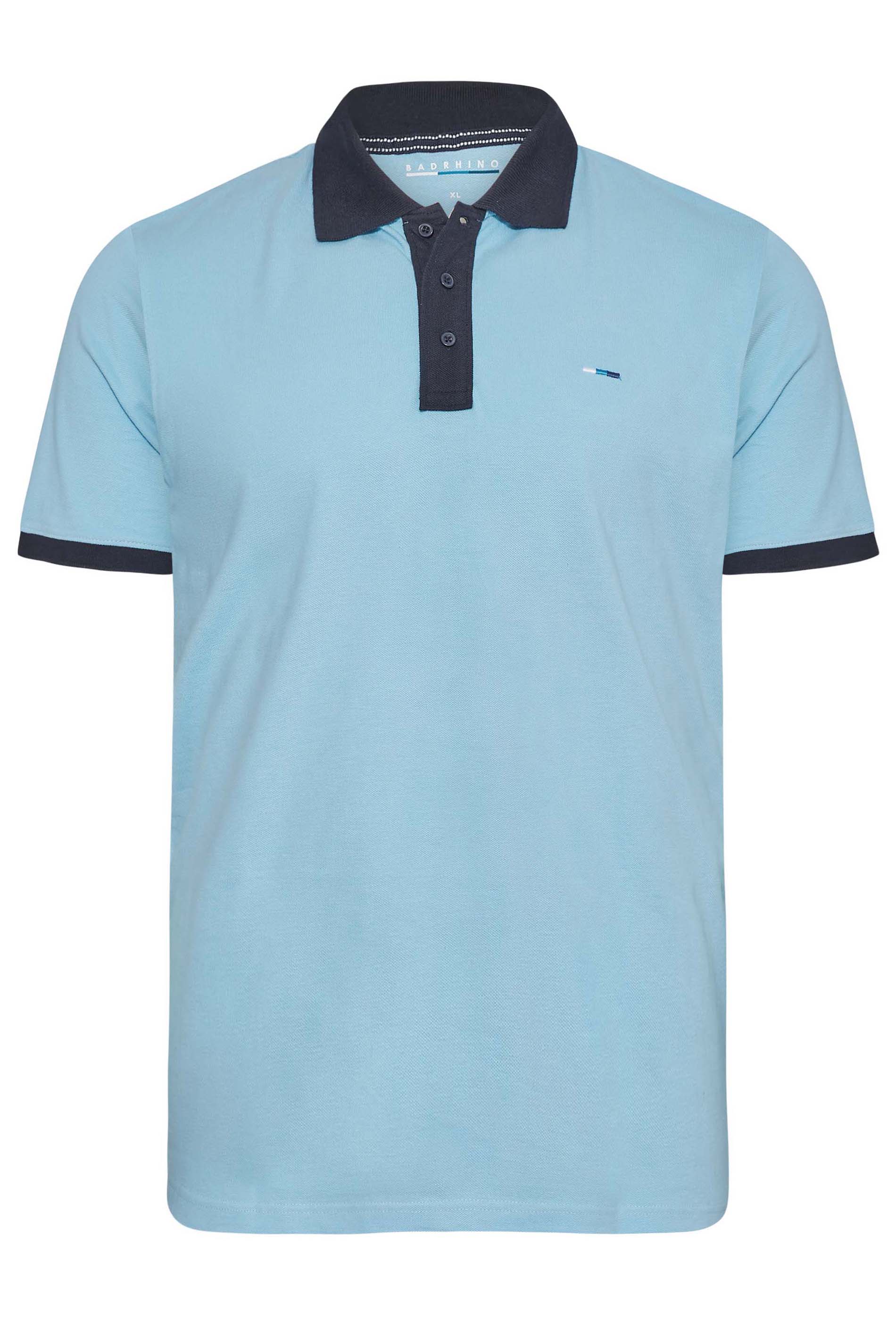 BadRhino Big & Tall Blue Contrast Collar Polo Shirt | BadRhino  3