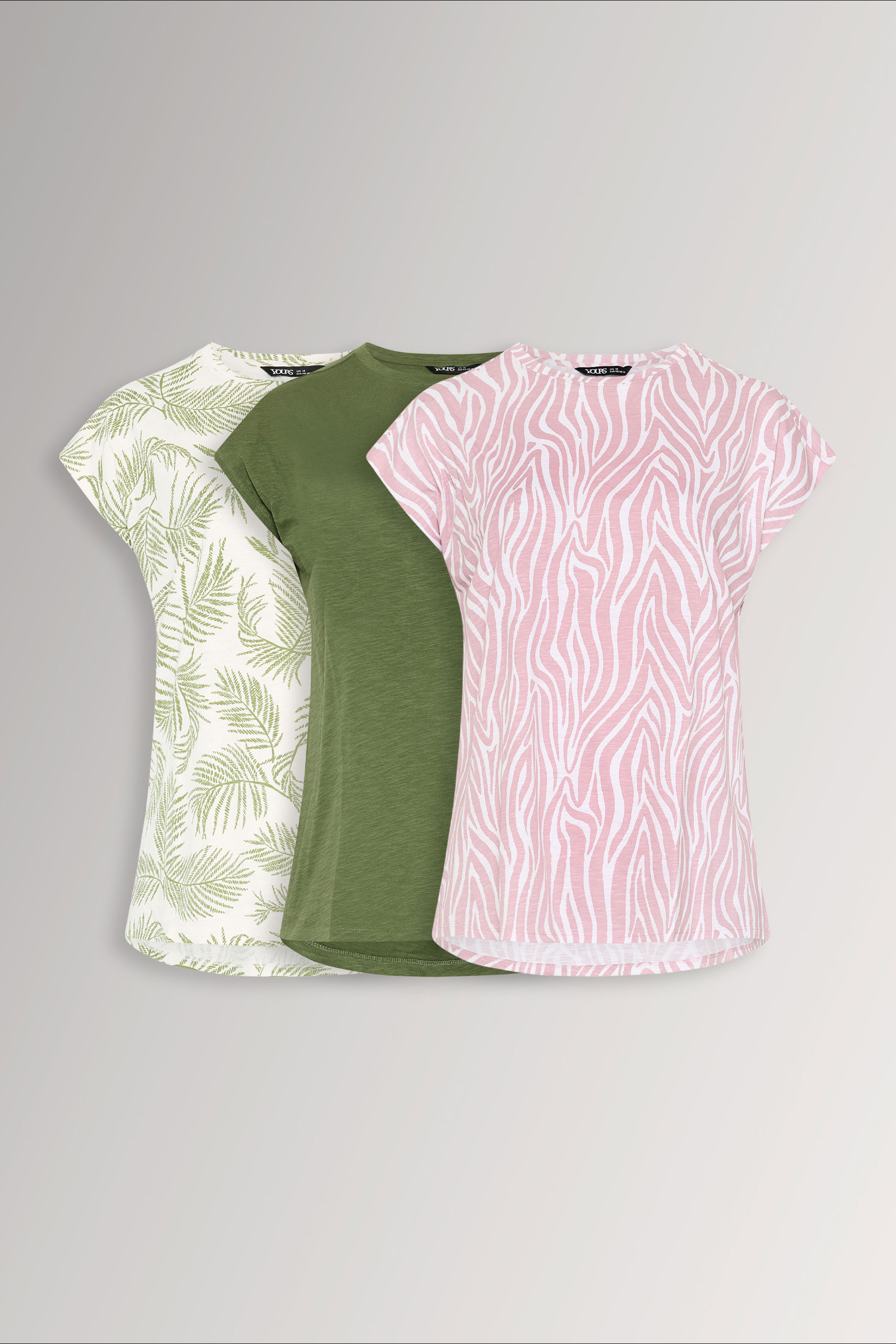 YOURSET 3 PACK Plus Size Green Palm Leaf & Zebra T-Shirts | Yours Clothing 3