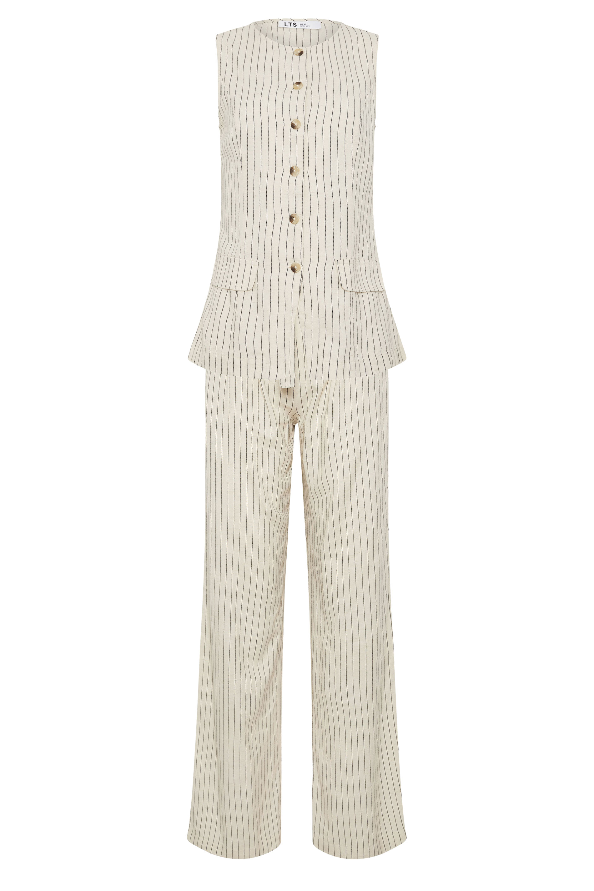 LTS Tall Women's Set Ivory White Pinstripe Waistcoat & Wide Leg Trousers | Long Tall Sally 8