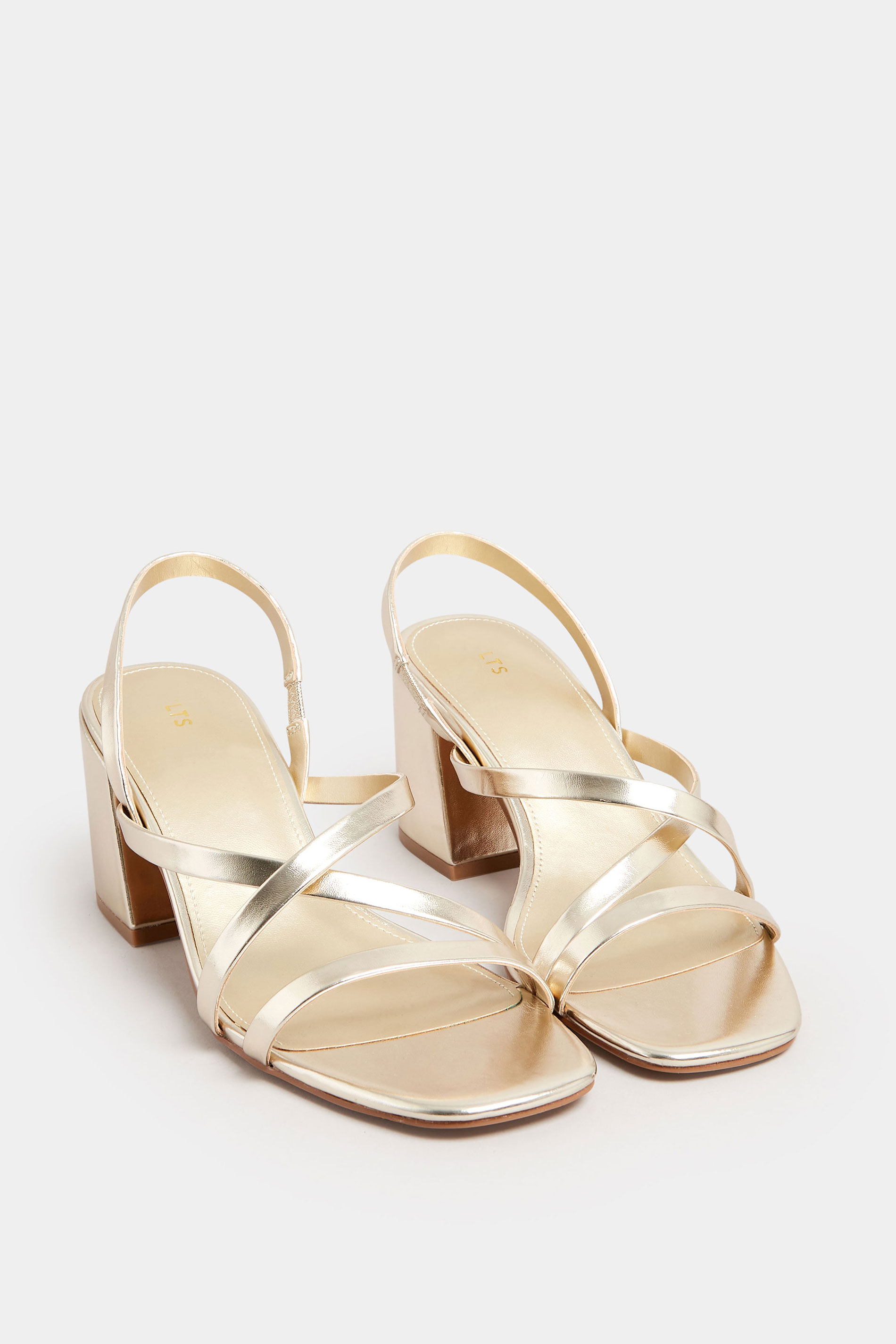 LTS Gold Cross Over Strap Block Heel Sandals In Standard Fit | Long Tall Sally  2