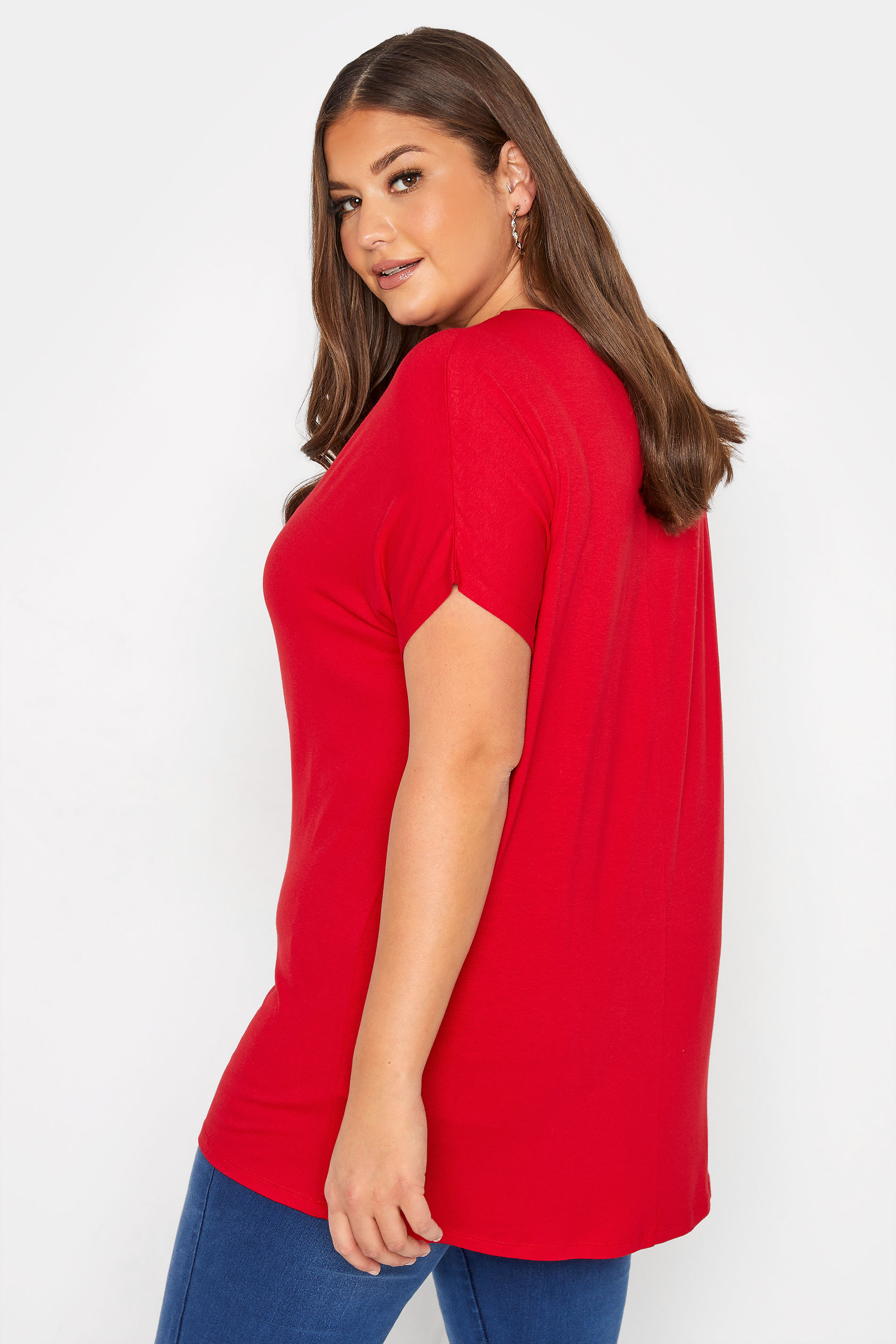 Grande taille  Tops Grande taille  T-Shirts | T-Shirt Rouge Manches Courtes Jersey - CU48771